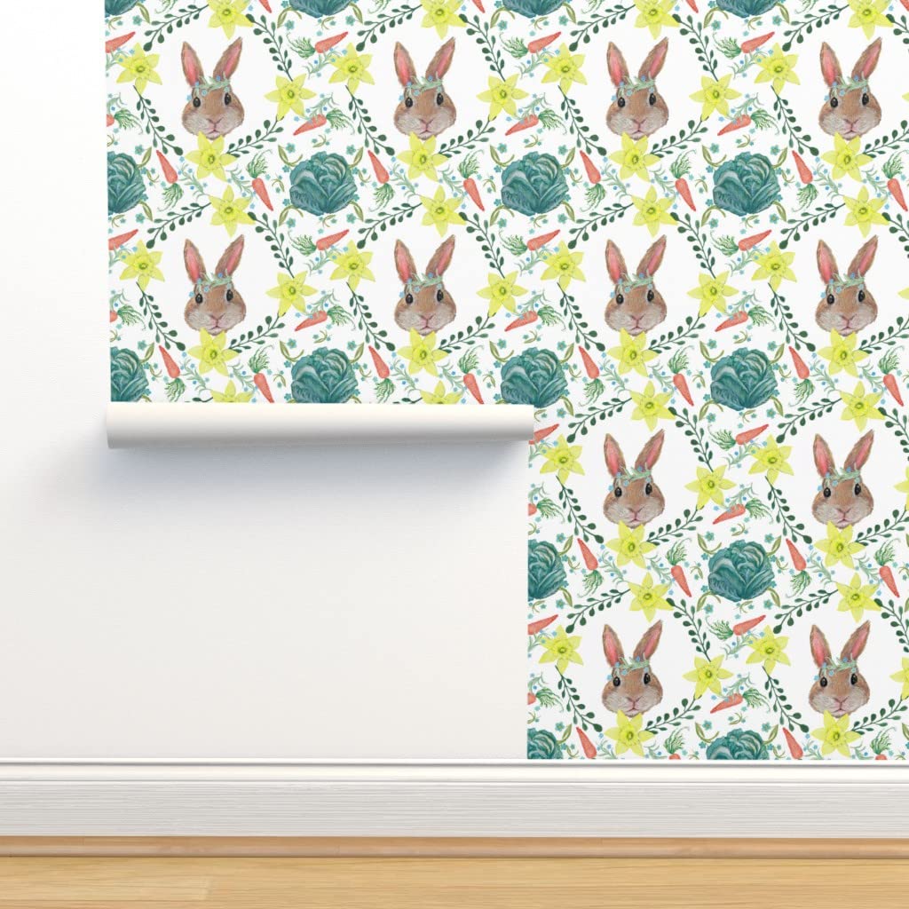 Premium Commercial Grade Wallpaper - 27ft x 2ft Easter Bunny Rabbit Nursery Decor with Cabbage Carrot Boho Floral Watercolor Design for Spring & Kids Room | Perfect for Nursery, Bedroom, Playroom & Home Decor