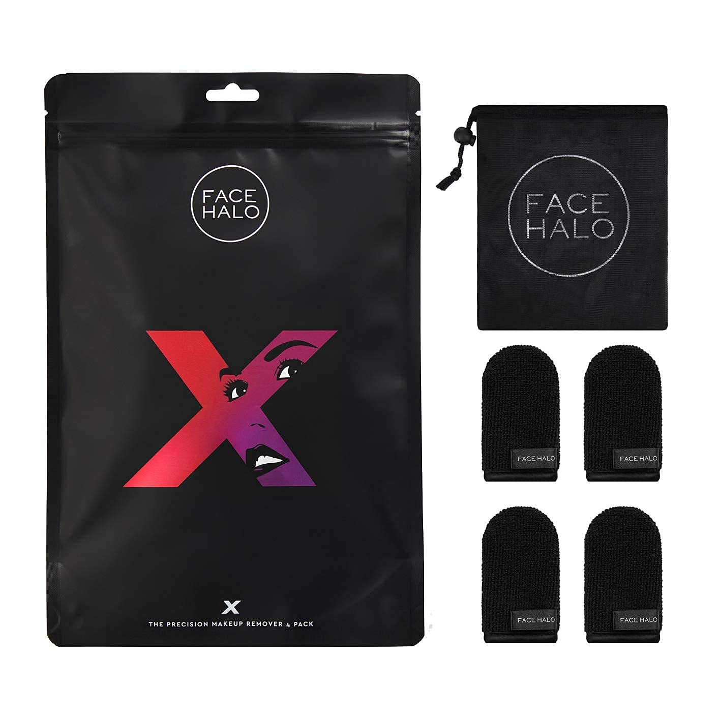 Face Halo X | Reusable Makeup Remover Pads - Microfiber Makeup Remover Wipes for Heavy Makeup, Mascara, Eyeshadow & Foundation (4 Pack) | Gentle Cleansing for Sensitive Skin & Travel-Friendly Beauty Routine