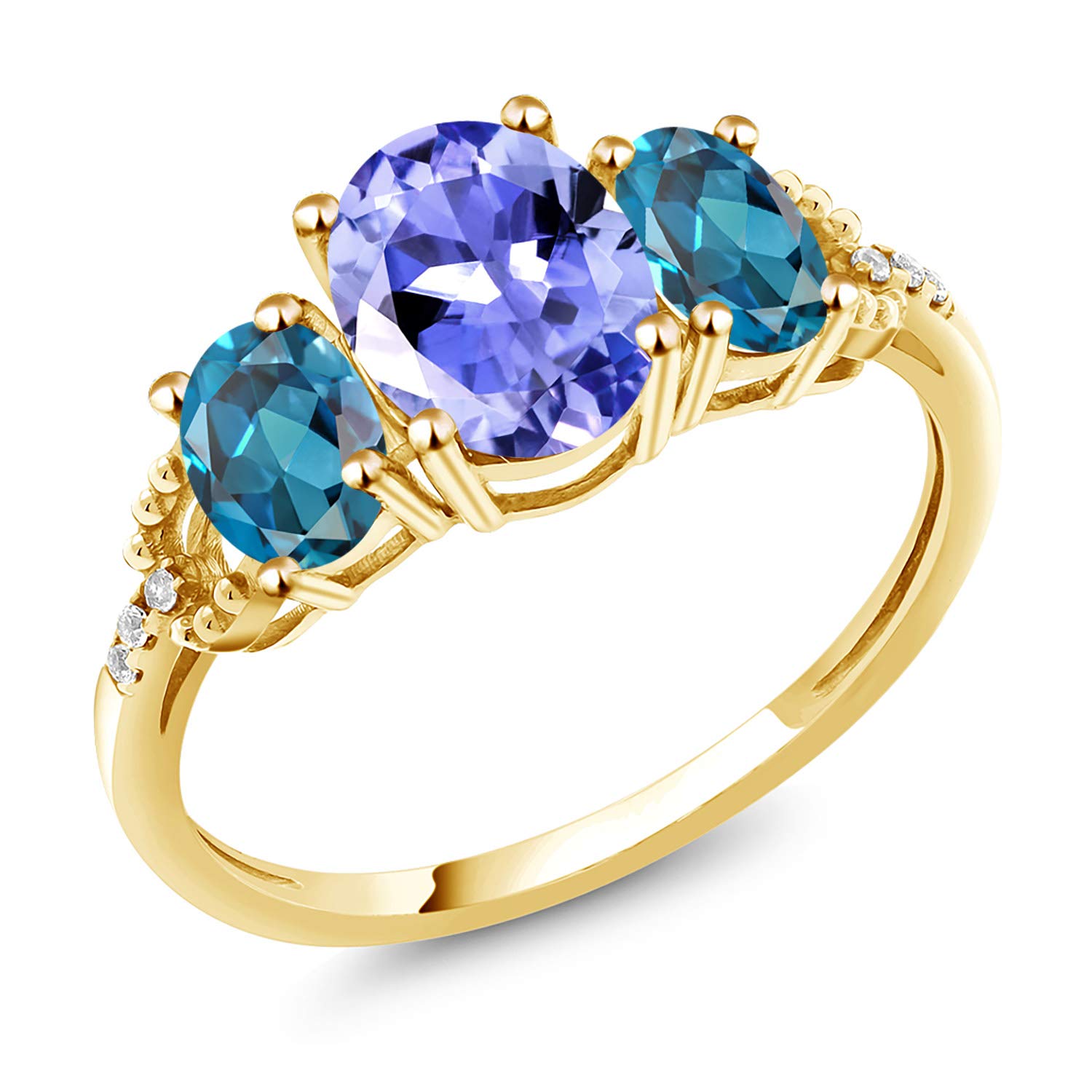 2.40 Ct Oval Blue Tanzanite & London Blue Topaz 10K Yellow Gold Ring for Women - Elegant Gemstone Jewelry for Engagement, Wedding, Anniversary & Special Occasions