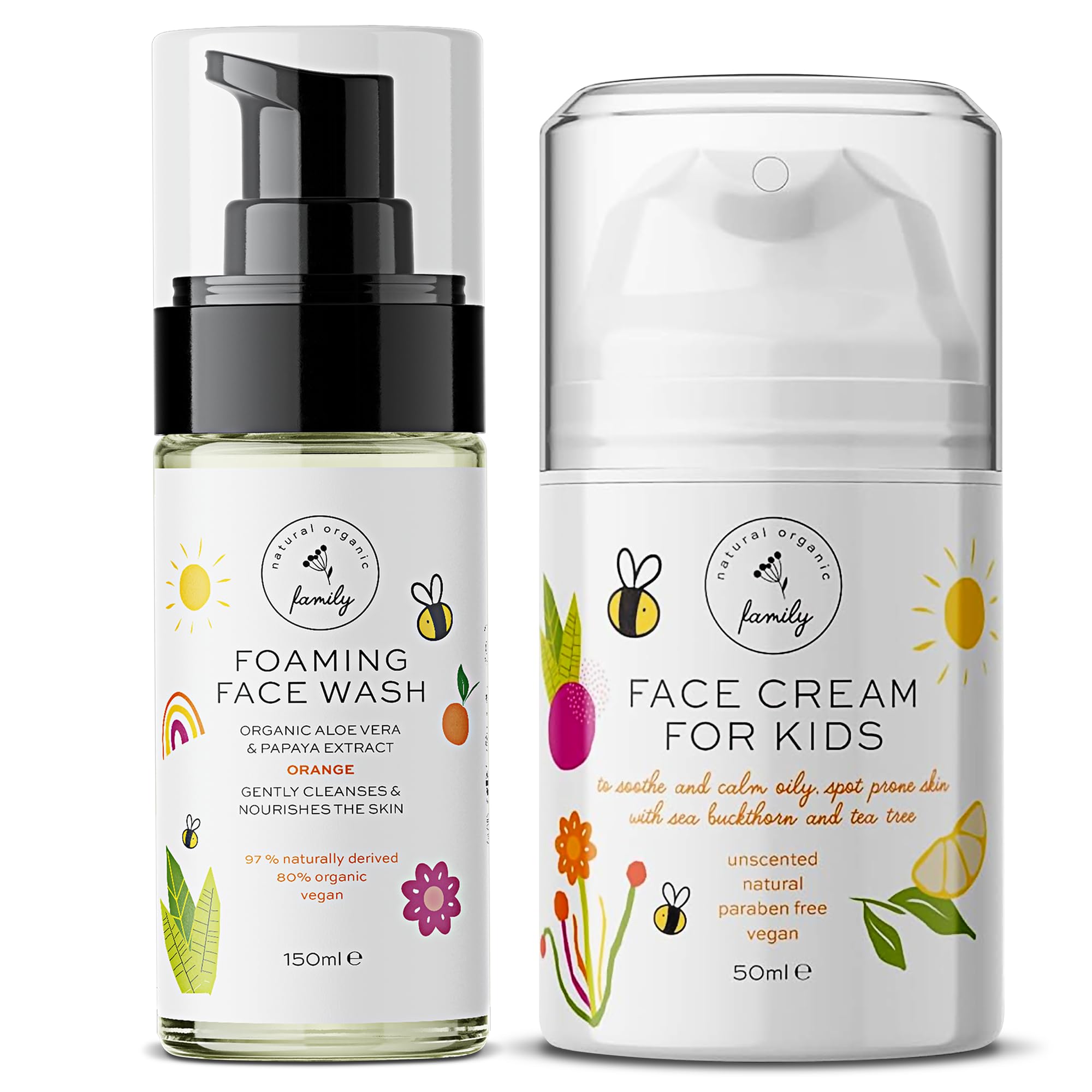 Organic Kids Skincare Set - Gentle Foaming Face Wash (Orange Scent) & Hydrating Moisturizer (Fragrance-Free) for Sensitive Skin | Daily Cleansing & Moisturizing Routine for Children
