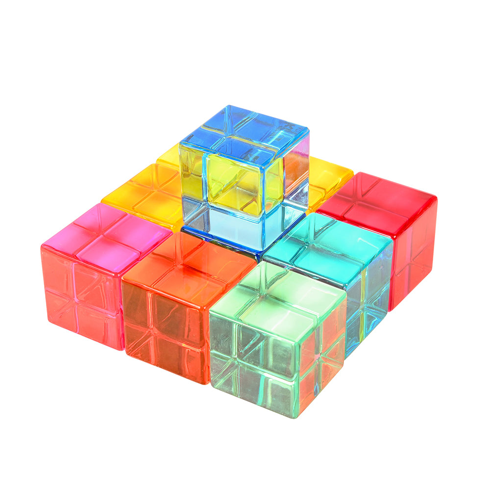 10-Piece Gem Cubes Set - Vibrant Acrylic Blocks for Light Play, Sensory Learning & STEM Education | Perfect for Kids' Sensory Bins, Classroom Activities & Home Decor