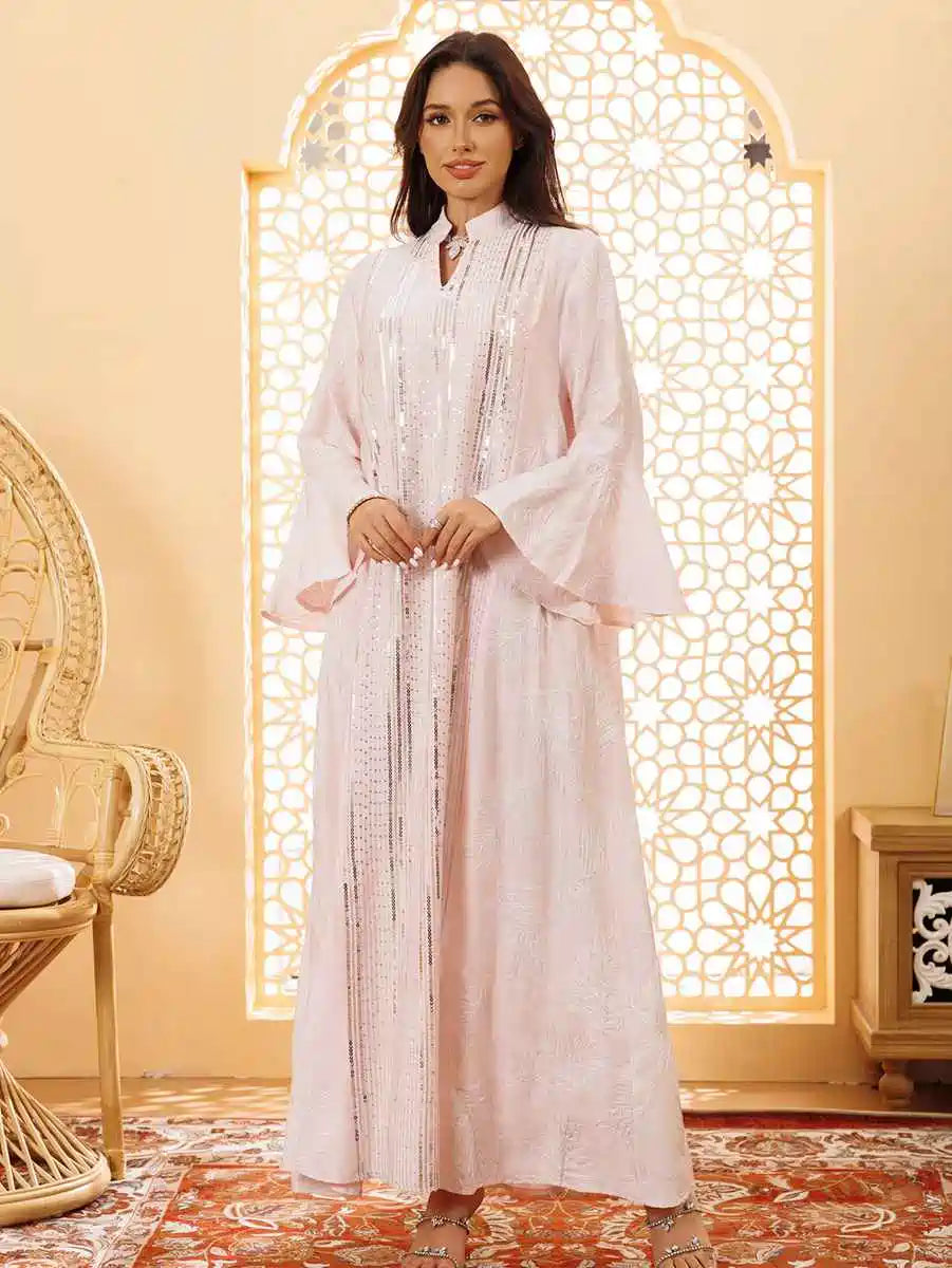 Elegant Eid Dress with Sequins Embroidery - Flowy Caftan Kaftan Dress for Women #25419 | Perfect for Eid Celebrations, Weddings & Special Occasions