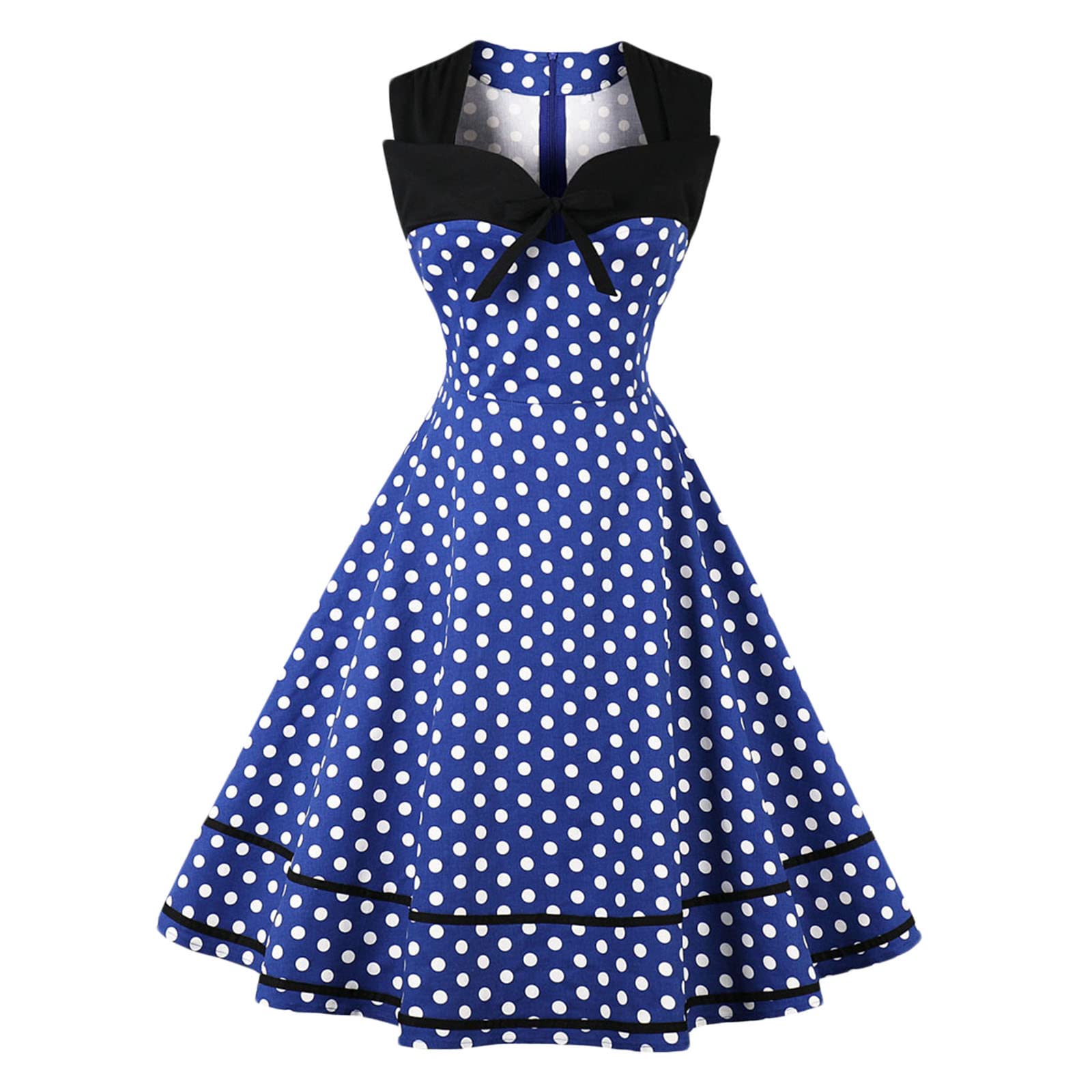 Vintage 1950s Women's Retro Sleeveless Polka Dot Swing Dress - Rockabilly Party, Cocktail & Prom Midi Gown for Dancing, Date Night & Special Occasions