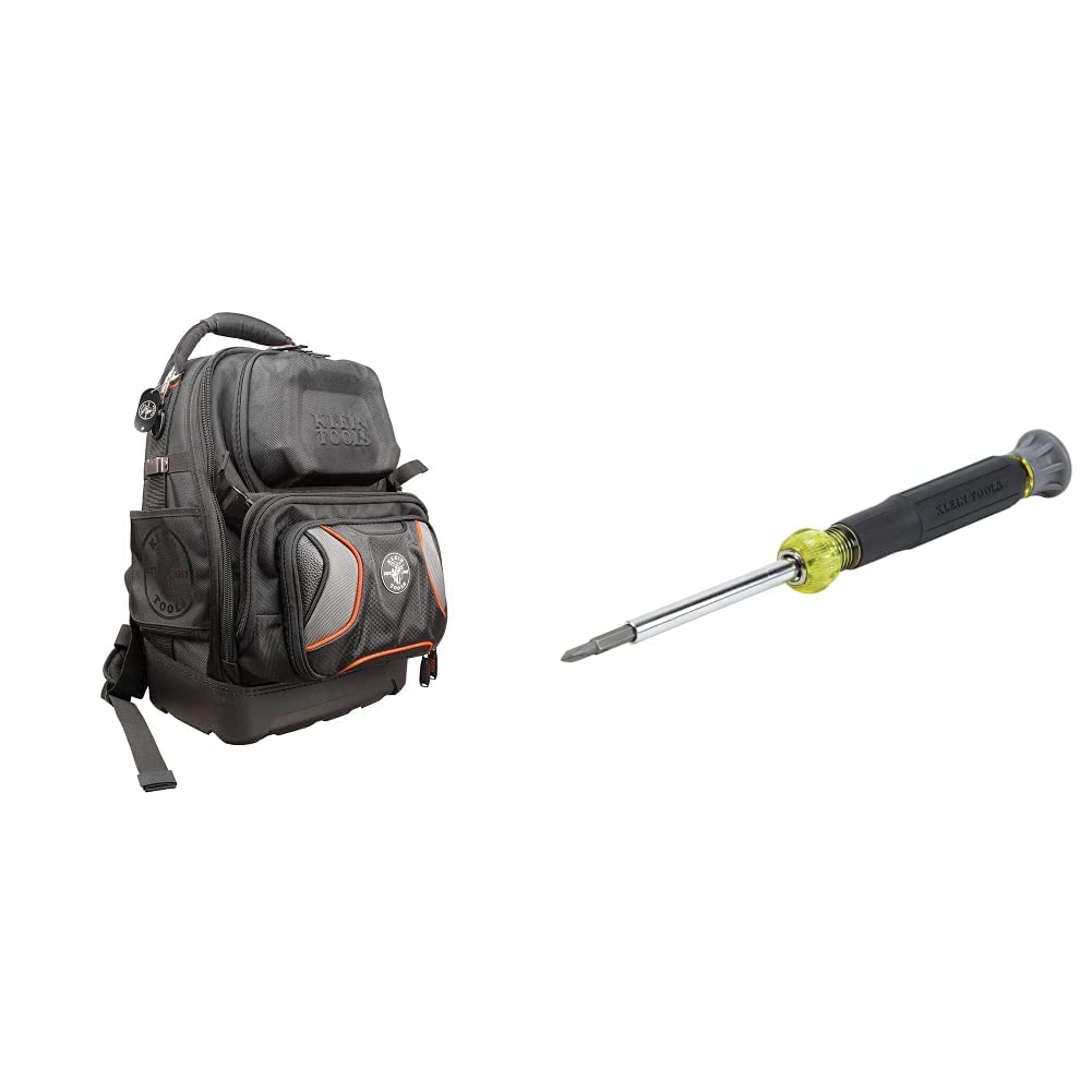 Klein Tools 55485 Heavy-Duty Tool Backpack & 32581 4-in-1 Precision Screwdriver Set with Industrial Phillips/Slotted Bits - Perfect for Electricians, Technicians & DIY Home Repairs