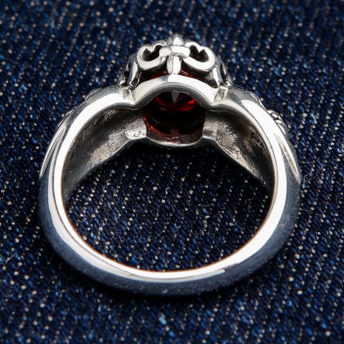 Red Garnet Medieval Fleur De Lis Sterling Silver Gothic Ring for Women - Vintage Inspired Jewelry for Renaissance Fairs, Gothic Fashion & Special Occasions