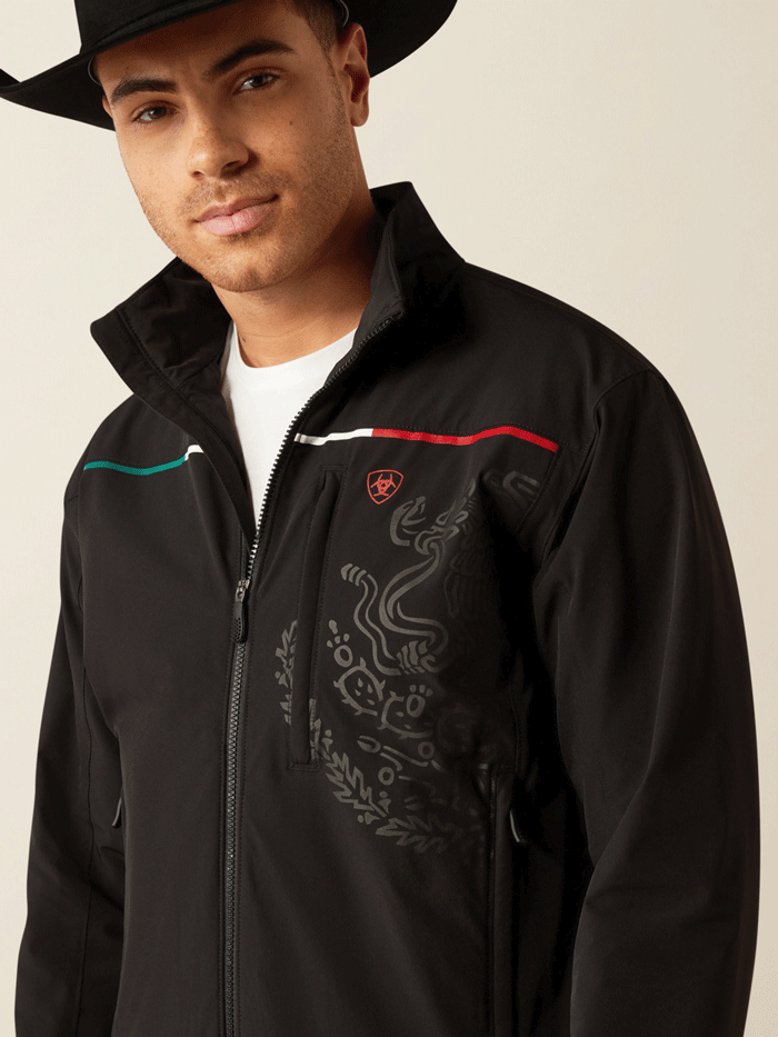 Ariat Men's Pioneer StretchShell Mexico Jacket - Waterproof Windbreaker for Outdoor Activities, Hiking & Workwear (Black)
