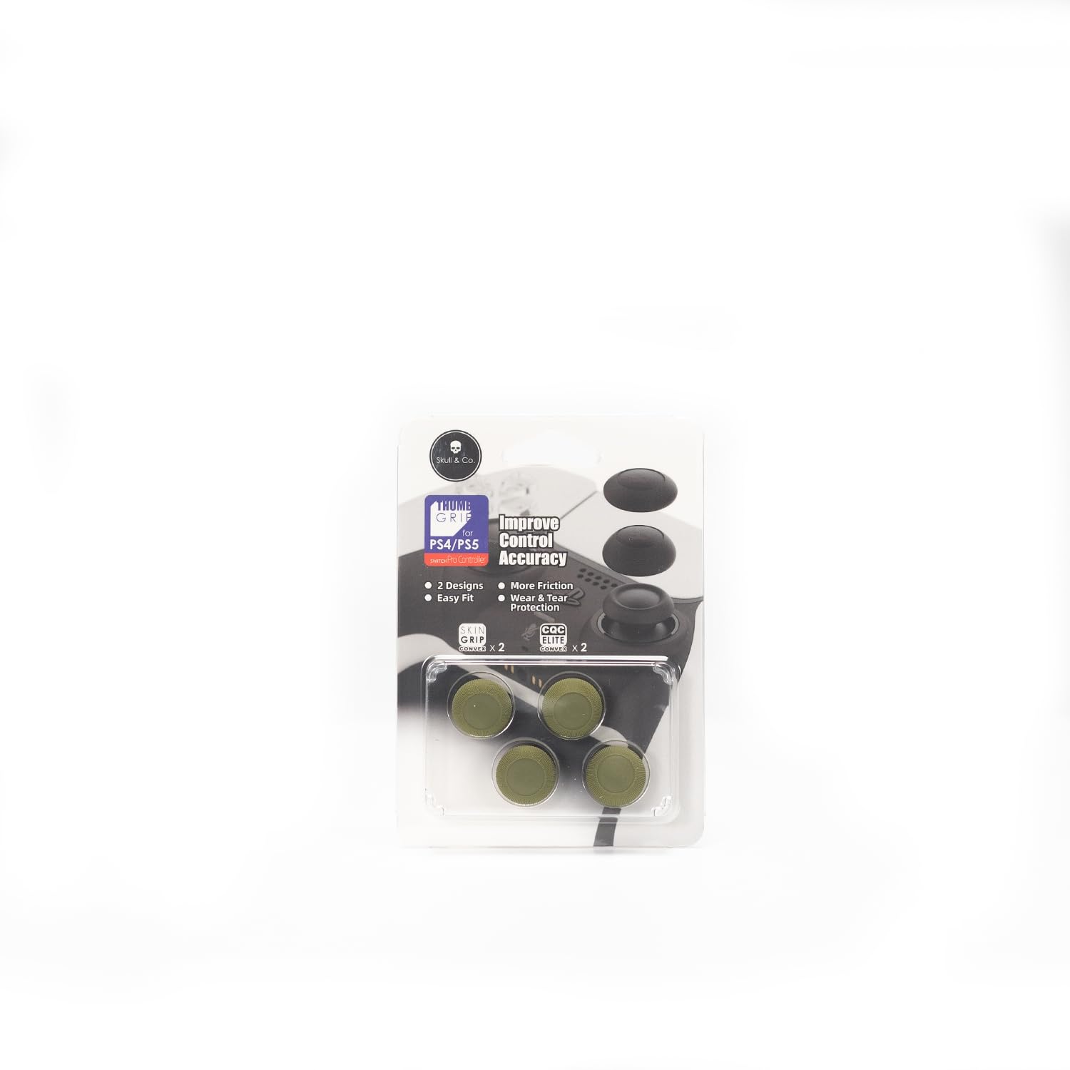 Skull & Co. Convex Thumb Grips Set for Nintendo Switch Pro Controller & PS5/PS4/Slim/Pro Controller - OD Green, 2 Pairs (4pcs) - Enhanced Grip for Gaming Comfort, Perfect for FPS, Racing & Action Games