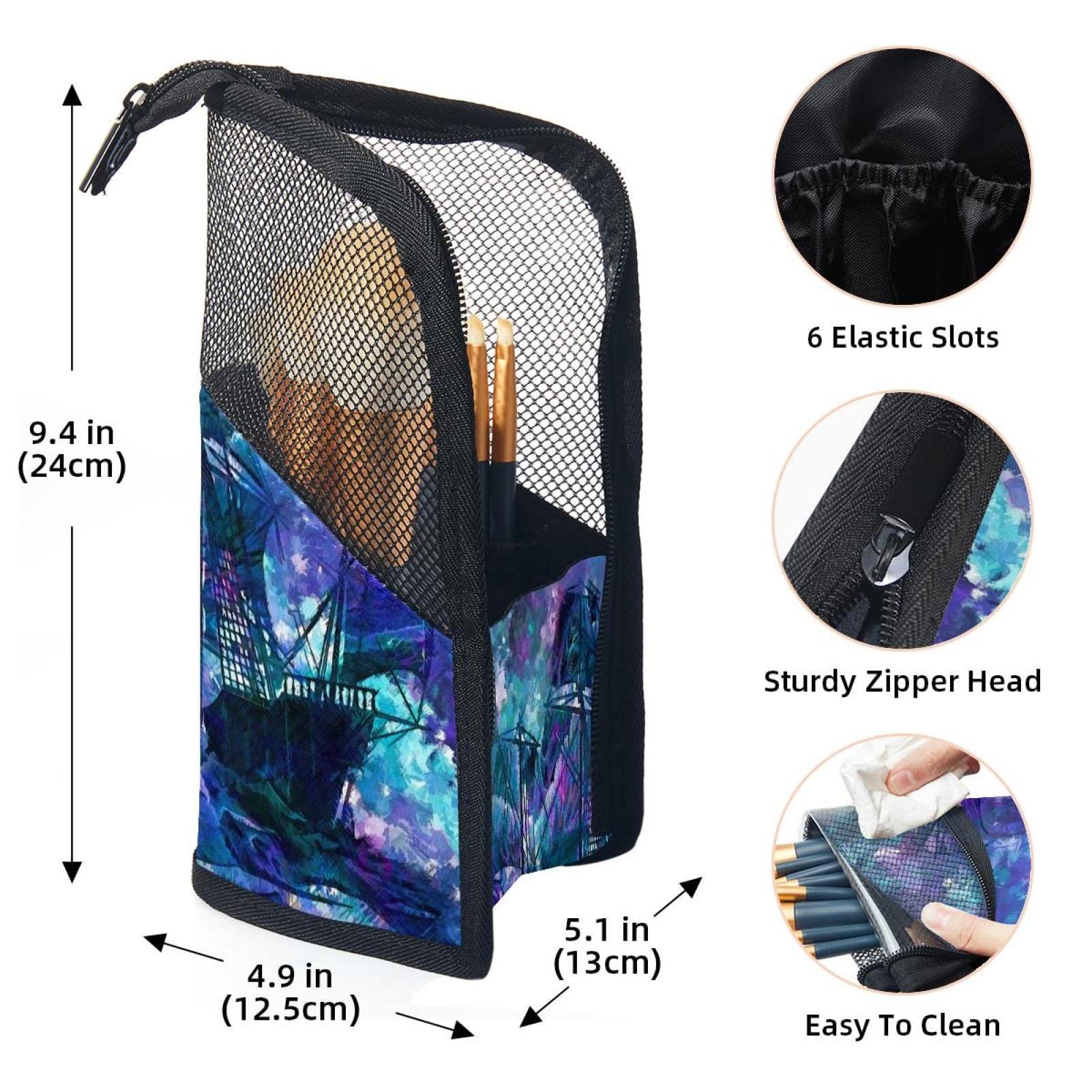 12-Piece Makeup Brush Organizer Bag with Watercolor Ocean Sailboat Design - Portable Travel Cosmetic Brush Holder Case for Home, Travel & Professional Use