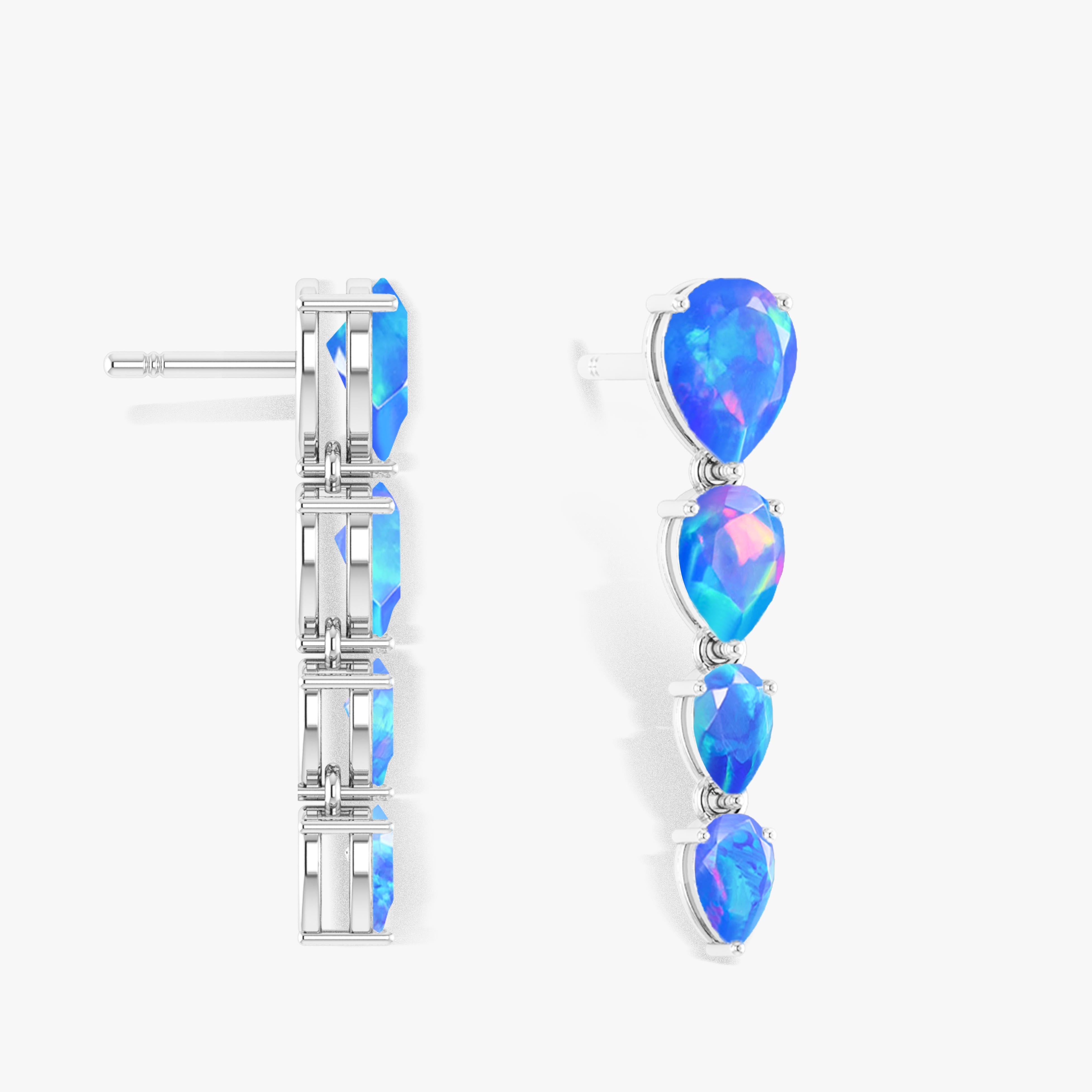 Blue Multifire Opal Pear Drop Earrings for Women - Elegant Dangle Jewelry for Parties, Weddings & Special Occasions