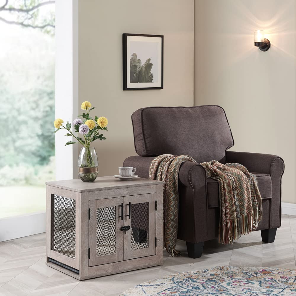 Unipaws Wooden Dog Crate Furniture - Indoor Decorative Kennel for Small Dogs Up to 25 lbs | Side End Table with Removable Tray & Cushion | Perfect for Puppies, Cats, Mini Pigs & Rabbits | Ideal for Living Rooms, Bedrooms & Home Decor