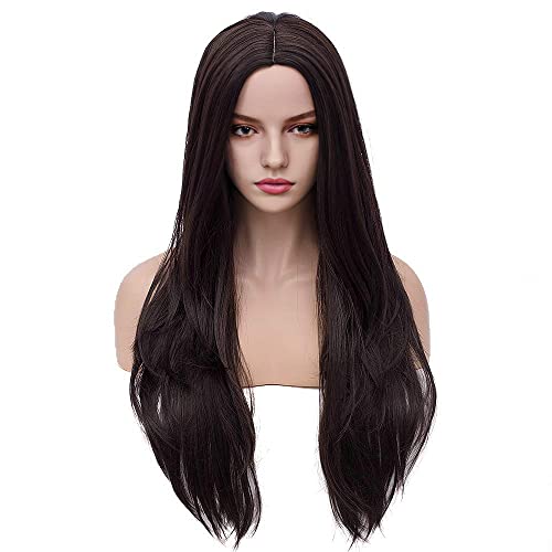 FALAMKA 24 Inch Long Black Straight Synthetic Wig for Women - Middle Part Heat Resistant Wig for Cosplay, Halloween, Parties & Daily Wear
