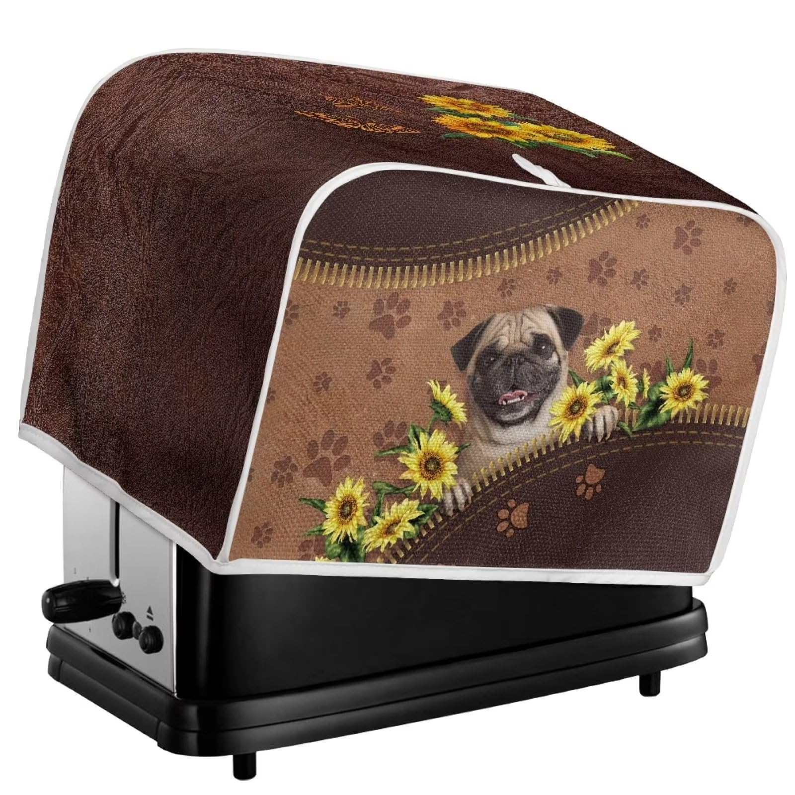 Sunflower & Bulldog Paw Print Toaster Cover - Dustproof & Protective Bread Machine Cover for Kitchen Appliances - Perfect for Toasters, Bread Makers & Ovens (Home & Office Use)