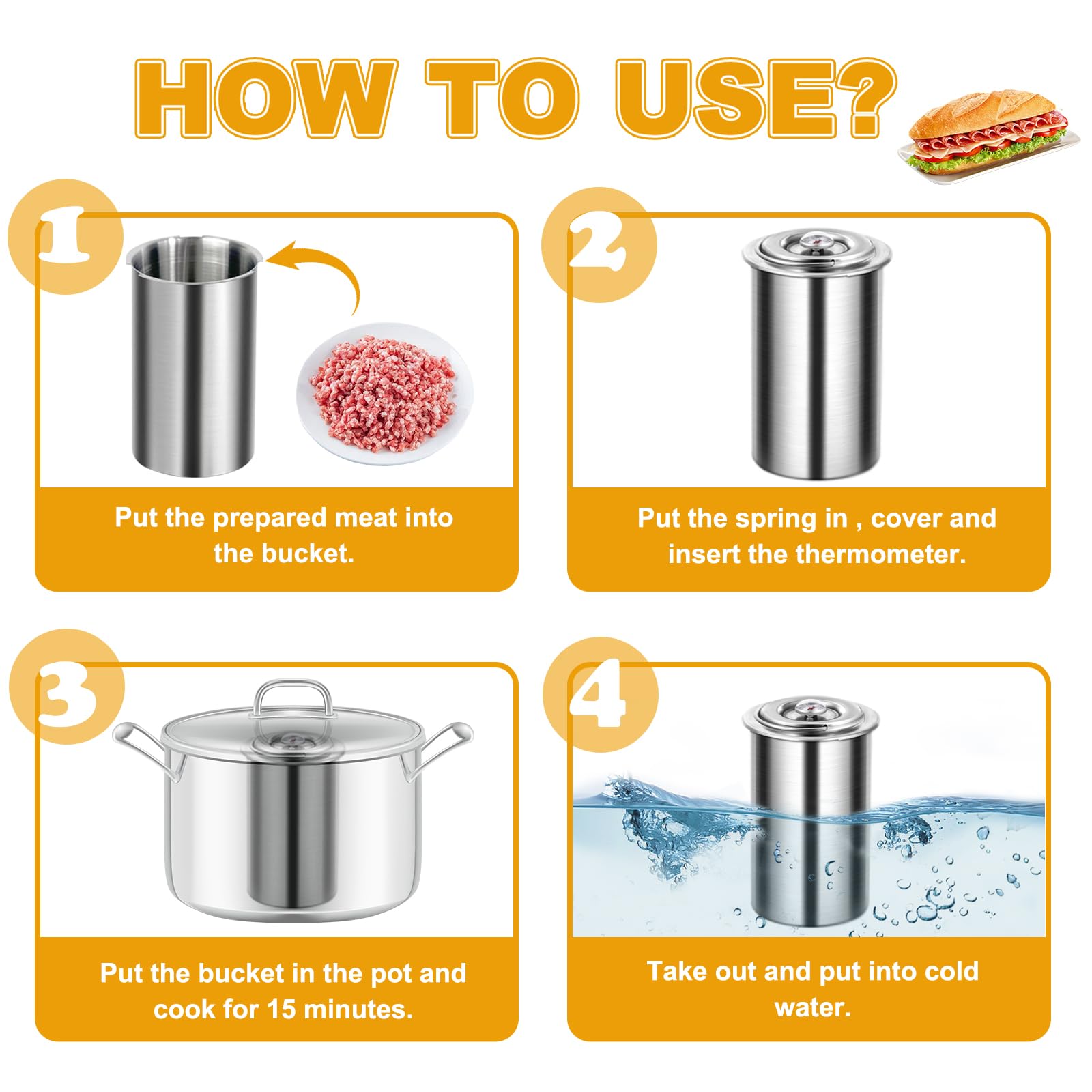 Premium Stainless Steel Deli Meat Press Mold with Built-in Thermometer - Healthy Homemade Lunch Meat Press for Sandwiches, Ham, Bacon | Perfect for Meal Prep, BBQ Parties & Camping Trips