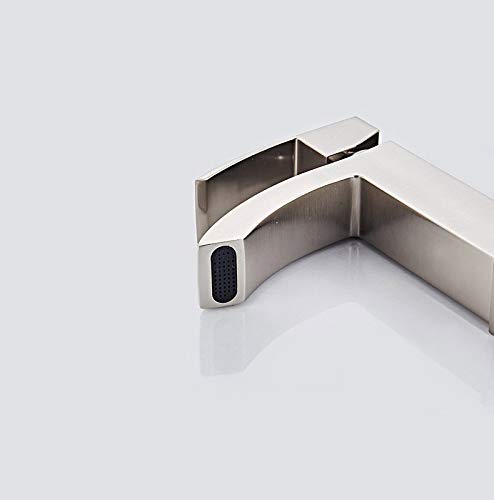 Modern Single Handle Bathroom Sink Faucet - Brushed Nickel One Hole Deck Mount Lavatory Faucet (Model FC1030) for Bathroom, Powder Room & Guest Bath Renovation