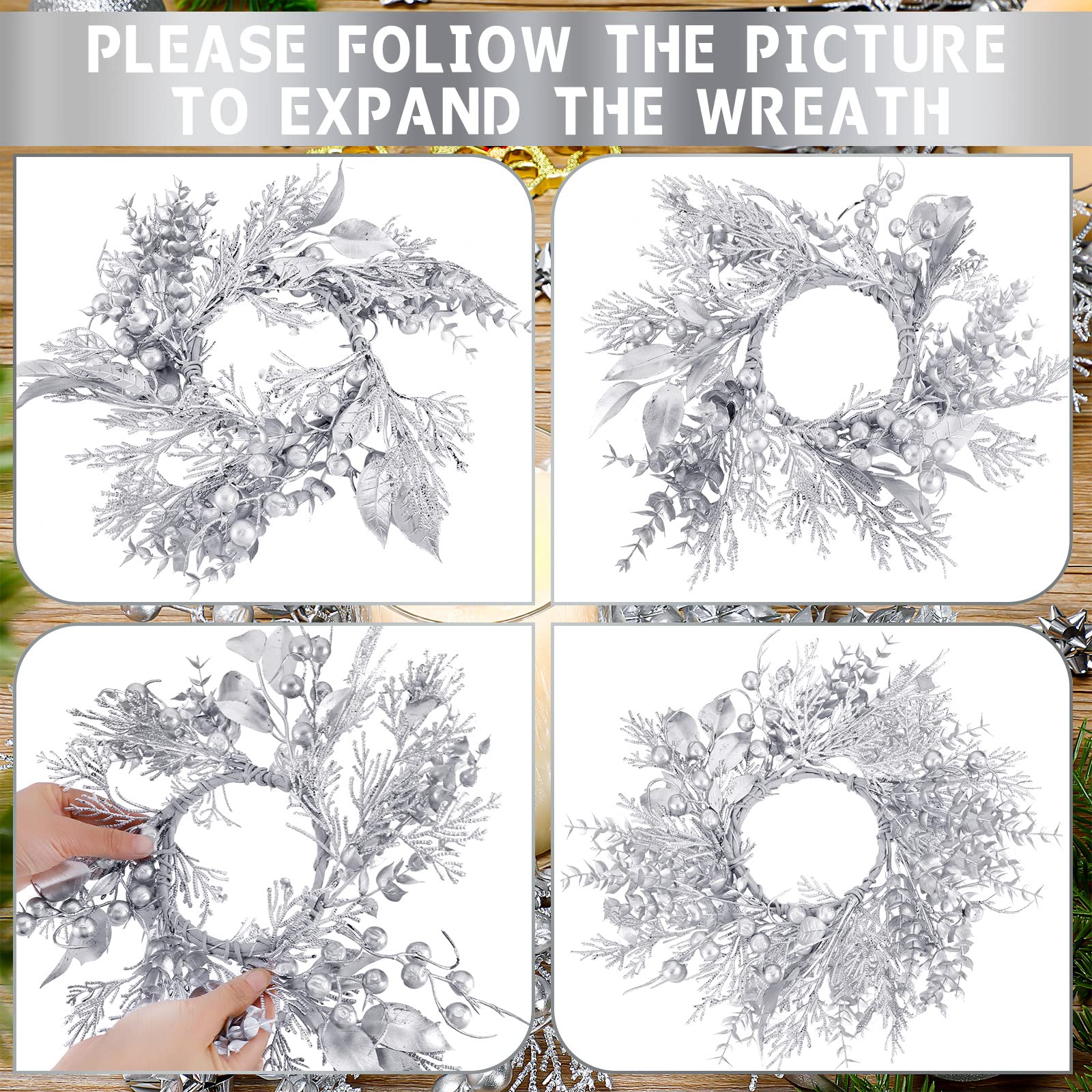 4-Piece Christmas Candle Rings Set - Mini Holiday Wreath Decorations for Candles, Tables, and Fireplace Mantels - Perfect for Christmas, Weddings, Parties, Living Room & Dining Table Decor (Twigs Design)