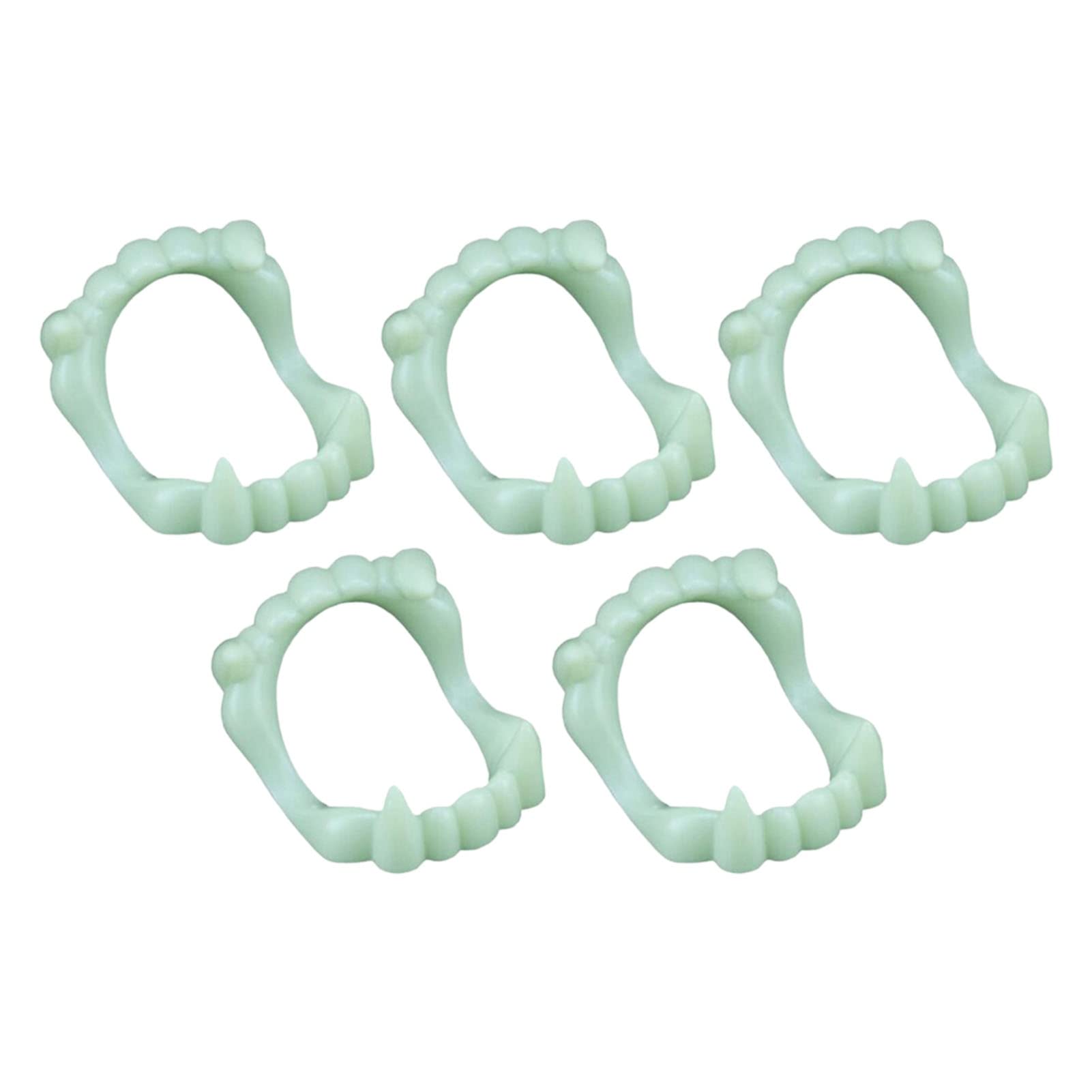 5Pcs Glow in The Dark Halloween Vampire Fake Teeth - Scary Dentures for Halloween Costume & Masquerade Party Decorations - Perfect for Trick or Treat, Haunted House, and Spooky Photo Props