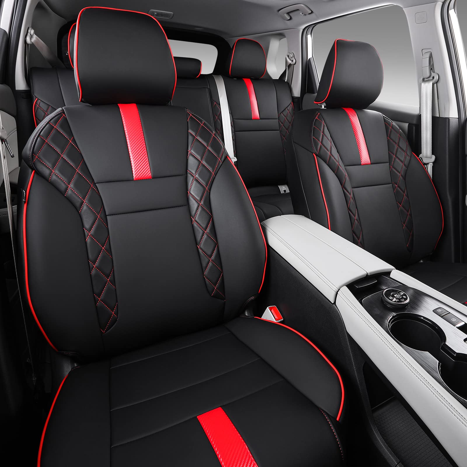 Premium PU Leather Car Seat Covers for 2021-2025 Nissan Rogue - Front & Back Seat Protectors, Universal Fit Accessories (Black & Red) | Durable, Comfortable & Easy to Install for Daily Commute & Road Trips