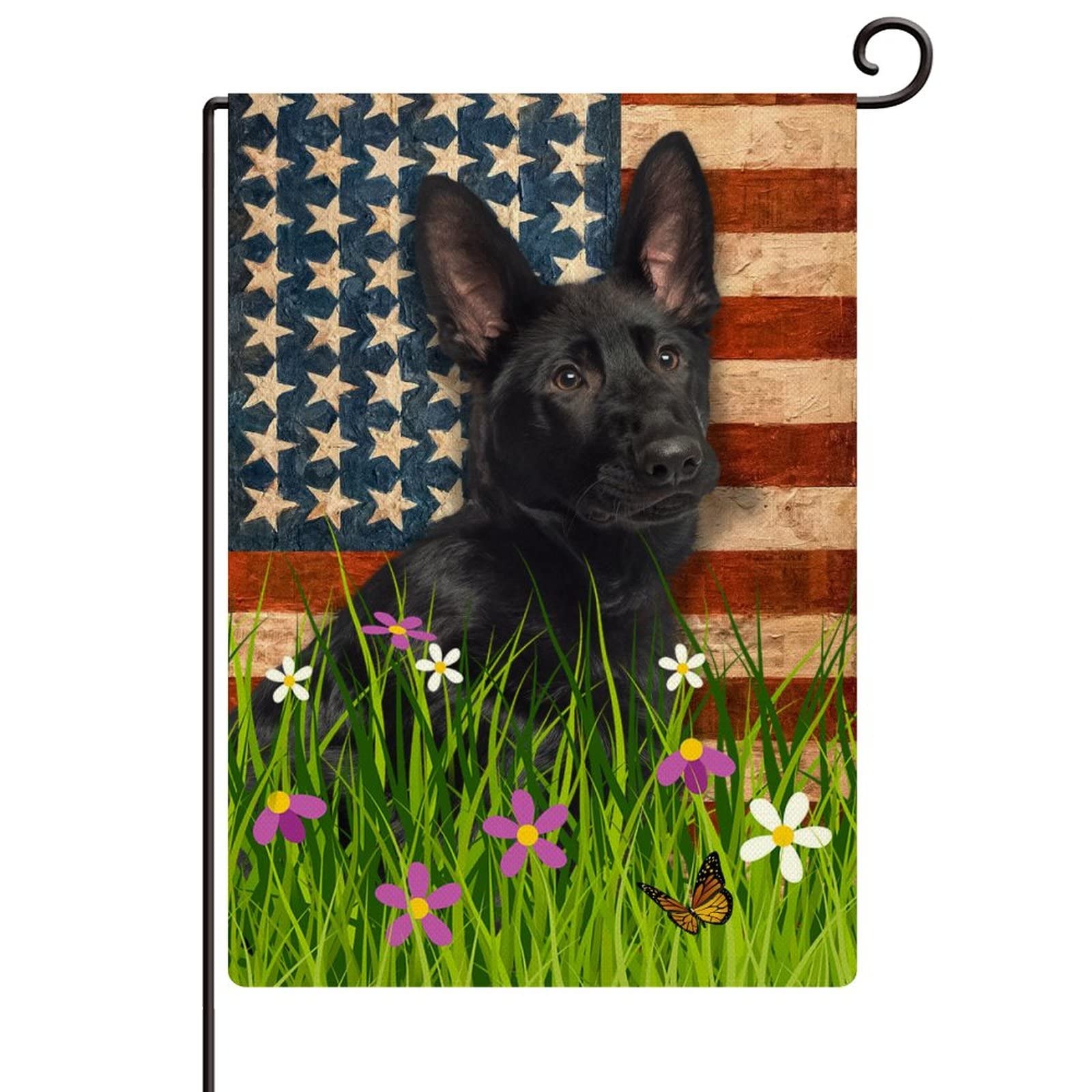 Double-Sided American Flag with Mudi Dog - 12.5x18.5 Inch Vertical Burlap Garden Flag for Outdoor Decor, Yard, Farmhouse & Seasonal Holidays | Perfect for Patriotic Displays, Front Porch Welcome Signs & Backyard Parties