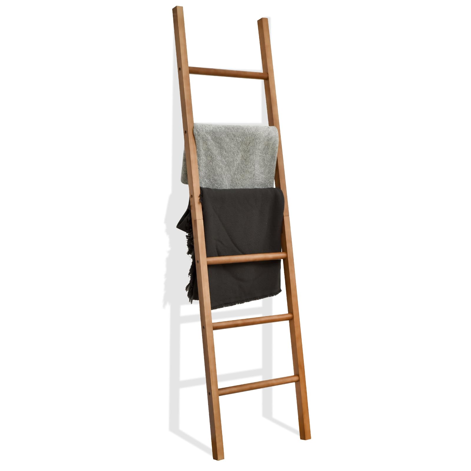 FUIN 6ft Wooden Blanket Ladder - Rustic Farmhouse Quilt & Towel Display Holder for Living Room & Bathroom Decor | Natural Wood Wall Leaning Ladder for Cozy Home & Farmhouse Style