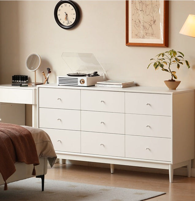 Solid Poplar Wood Chest of Drawers - Vintage Cream Storage Cabinet for Bedroom, Living Room & Office Organization