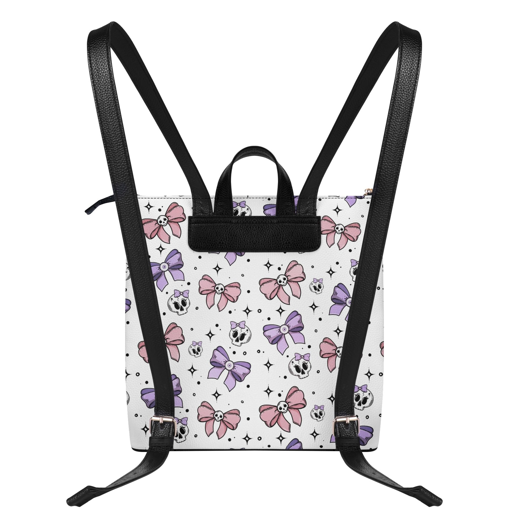 Stylish Leather Top Handle Backpack with Skull & Bow Design - Perfect for School, Travel, and Everyday Use