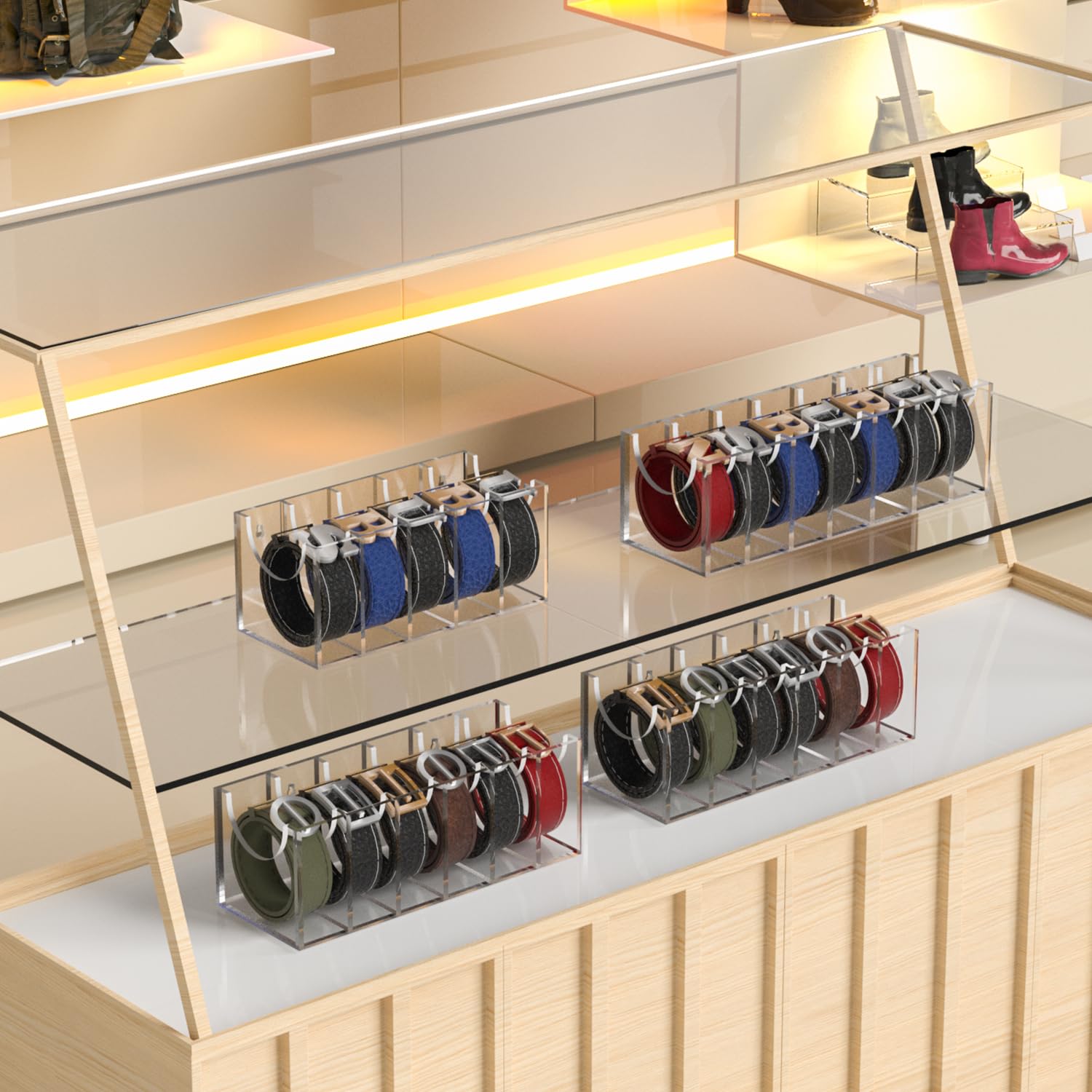 GTI Acrylic Belt Organizer - 5 Compartment Wall & Closet Storage Holder for Belts, Ties & Bow Ties | Clear Drawer & Display Case for Bedroom & Closet Organization