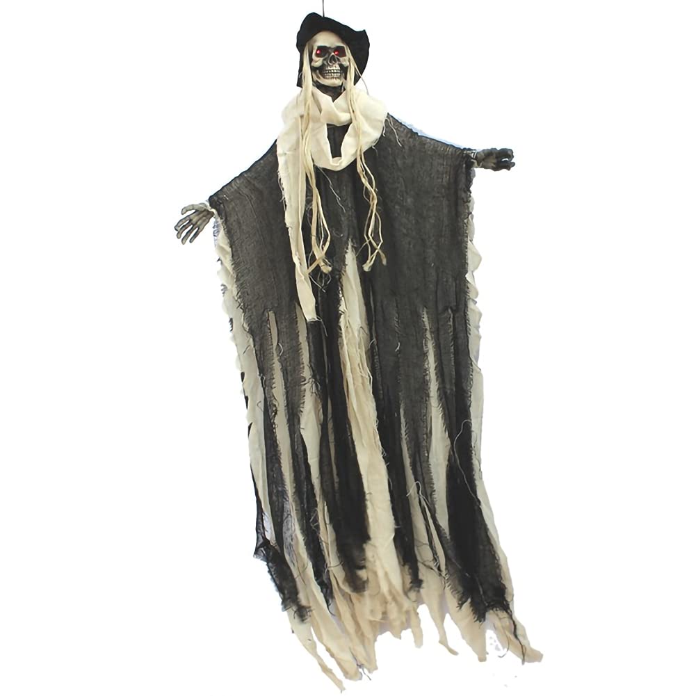 LANGWEI Hanging Halloween Decorations - Glowing Eyed Grim Reaper with Sound Effects, Scary Ghost Skeleton Decor for Indoor/Outdoor Yard & Party | Spooky Atmosphere for Halloween Parties, Haunted Houses & Trick-or-Treat Decor