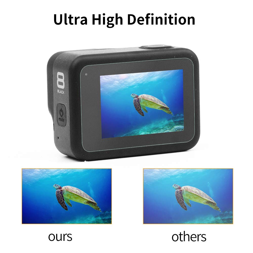 LARRITS 2 Pack Tempered Glass Screen Protector + Lens Protector with 4 LCD Display Films for GoPro Hero 8 Black - HD Clear Protection for Outdoor Sports, Travel & Adventure Photography