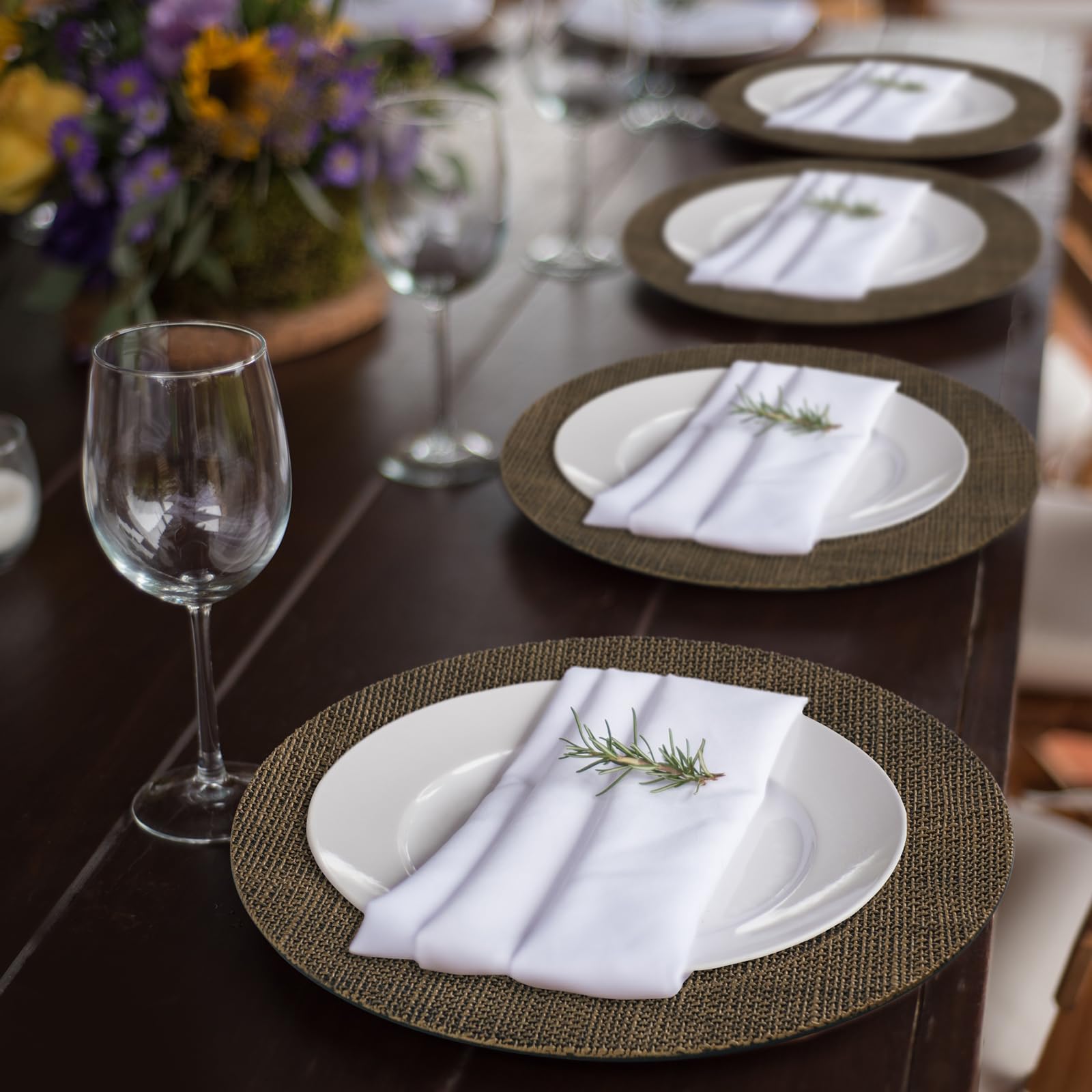 24-Pack Burlap Charger Plates Set - Rustic Table Decor for Weddings, Thanksgiving, Christmas, Birthday & Holiday Parties - Perfect for Farmhouse, Rustic & Seasonal Dinner Plate Decorations