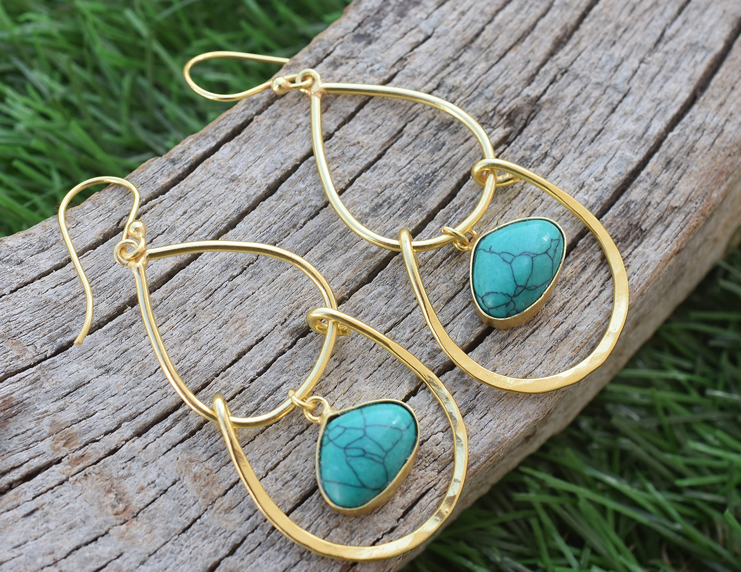18K Gold Plated Green Turquoise Earrings for Women - Handmade Designer Fashion Jewelry - VE-327 | Perfect for Weddings, Parties & Everyday Wear