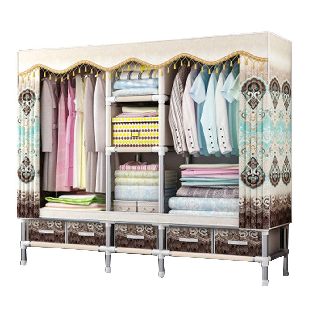 Portable Wardrobe Closet with Double Rod - Waterproof Fabric Storage Cabinet with Steel Pipe Frame, Freestanding Garment Organizer (74x17x66 inches) - Perfect for Bedroom, Closet, Dorm, or Travel Storage
