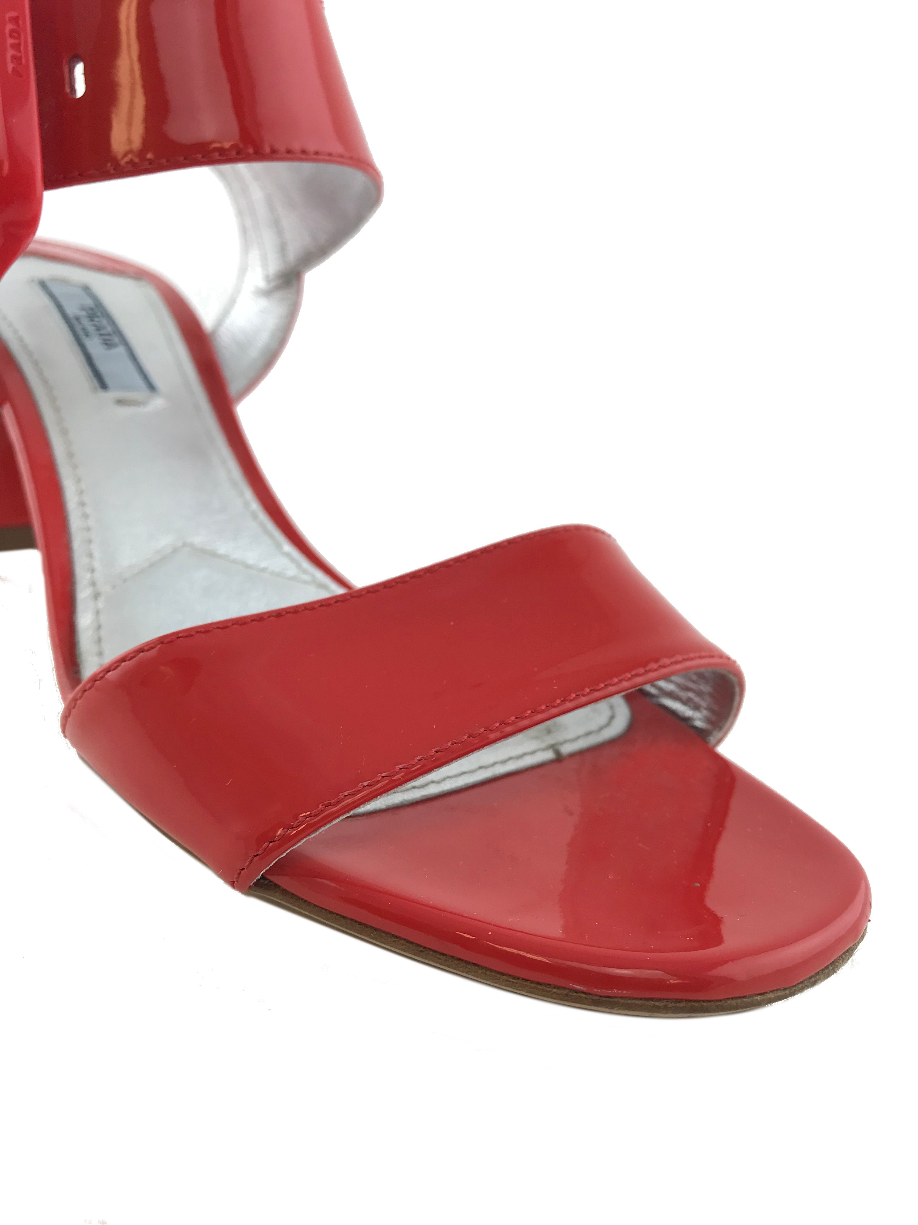 Prada Buckle Patent Leather City Sandal Women's Size 8.5 - Comfortable Luxury Sandals for Summer Outings, Beach Vacations & Fashionable Everyday Wear