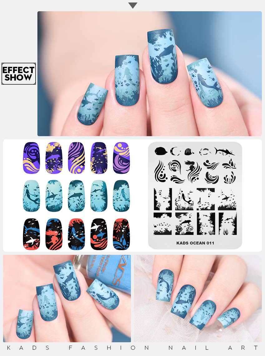 Premium KADS Nail Art Stamping Plates - Ocean Golden Fish Design (OC011) for DIY Manicure & Nail Stamping | Professional Nail Art Tools for Salon & Home Use | Perfect for Parties, Weddings & Special Occasions