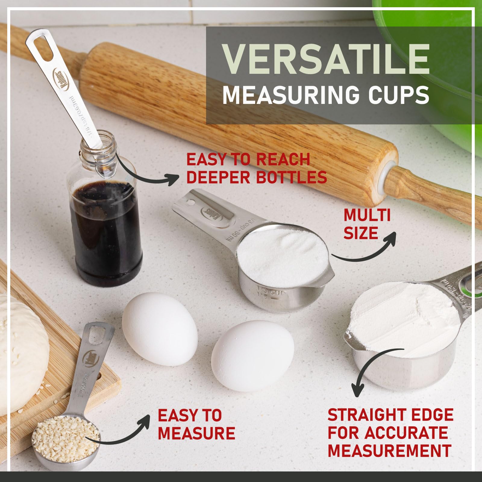 Premium 16-Piece Stainless Steel Measuring Cups and Spoons Set with Leveler & Measurement Card - Heavy Duty, Heat & Rust Resistant - Perfect for Baking, Cooking, and Kitchen Measurements