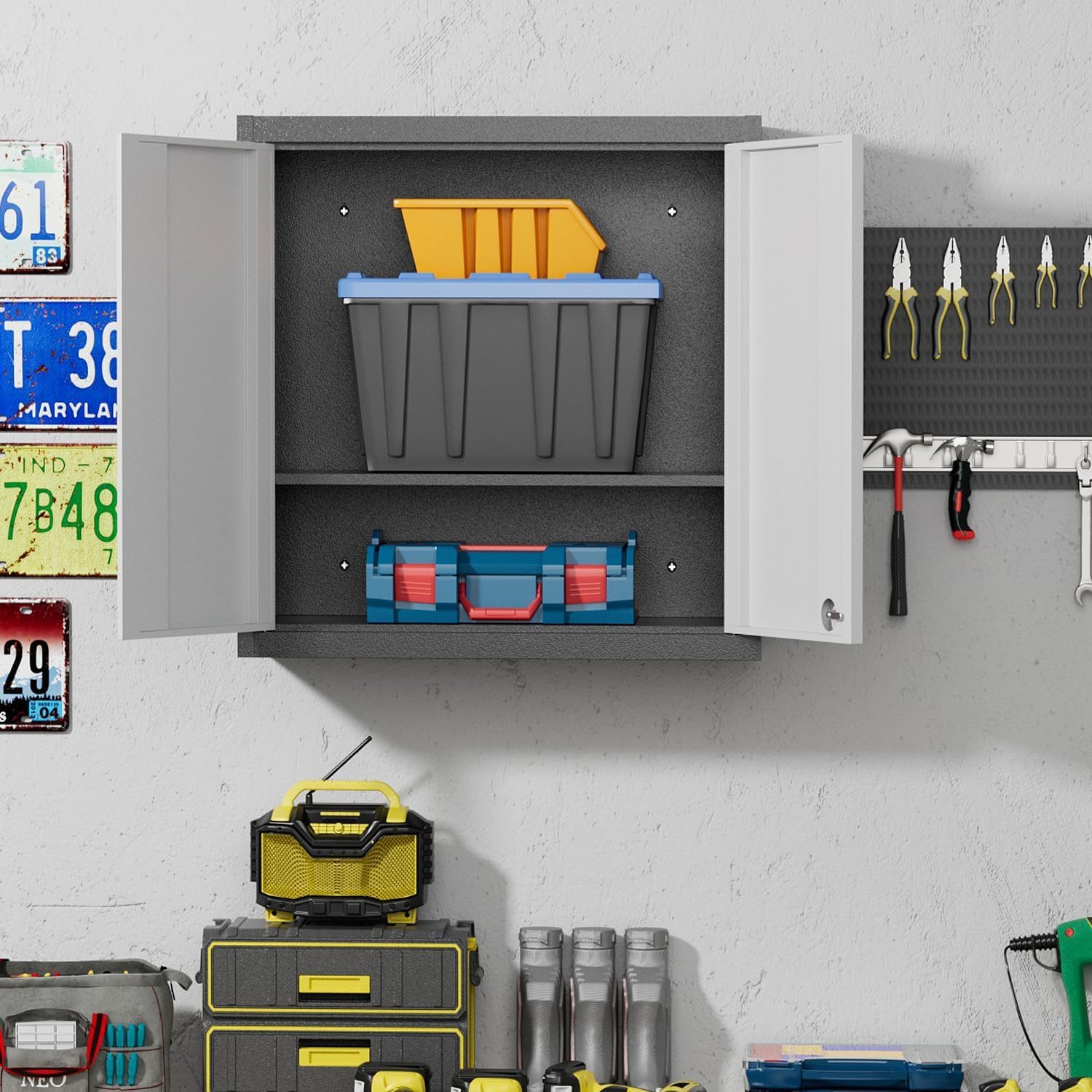Steel Wall Mounted Storage Cabinet with Lock - 2 Doors & 1 Adjustable Shelf | Heavy Duty Metal Garage Cabinet for Home, Office & Workshop Organization | Perfect for Tools, Supplies & Equipment Storage