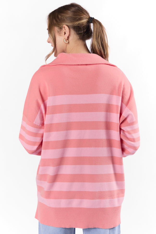 Coral Multi-Stripe Quarter Zip Pullover for Women | Soft & Stylish Pullover Sweater | Perfect for Casual Outings & Layering