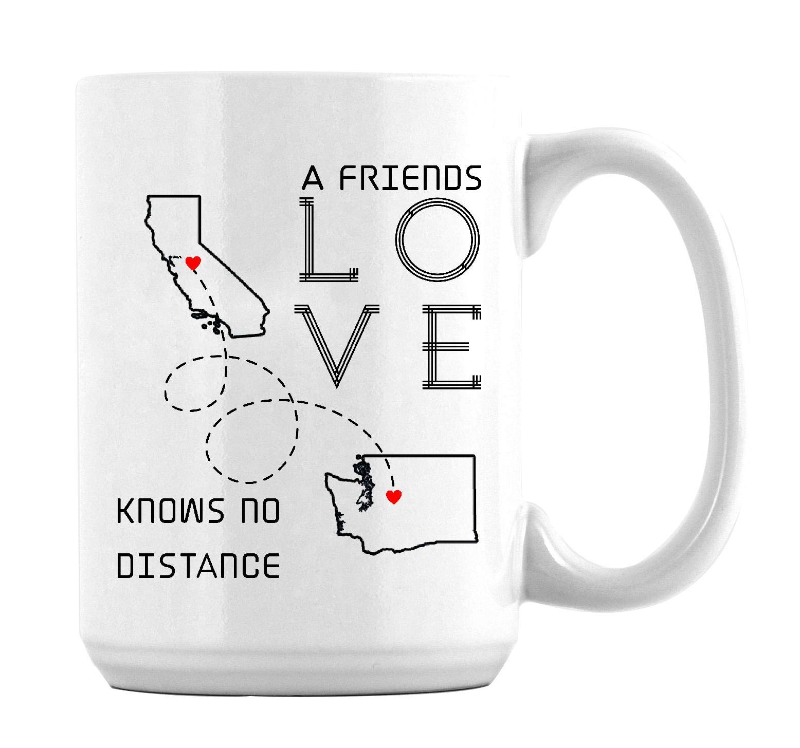 Best Friends Long Distance Friendship Mugs - 15oz Coffee Cup Set for Bestie Gifts - California & Washington Themed - Perfect for Virtual Coffee Dates, Birthday Presents & Long-Distance Relationship Gifts