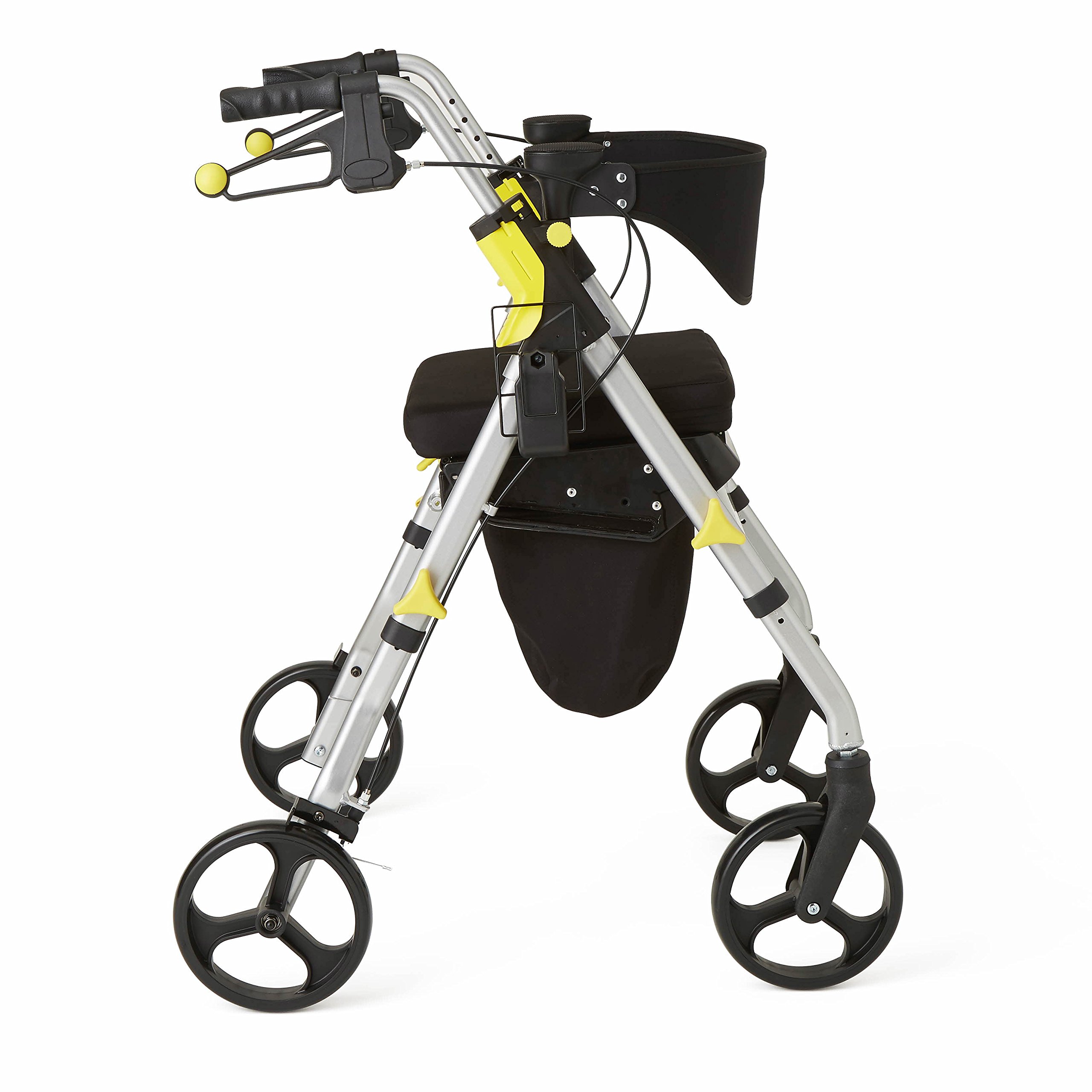 Premium Medline Empower Rollator Walker with Seat & 8-Inch Wheels - Foldable Mobility Aid for Seniors & Adults - Ideal for Indoor/Outdoor Use, Shopping & Travel (Silver)