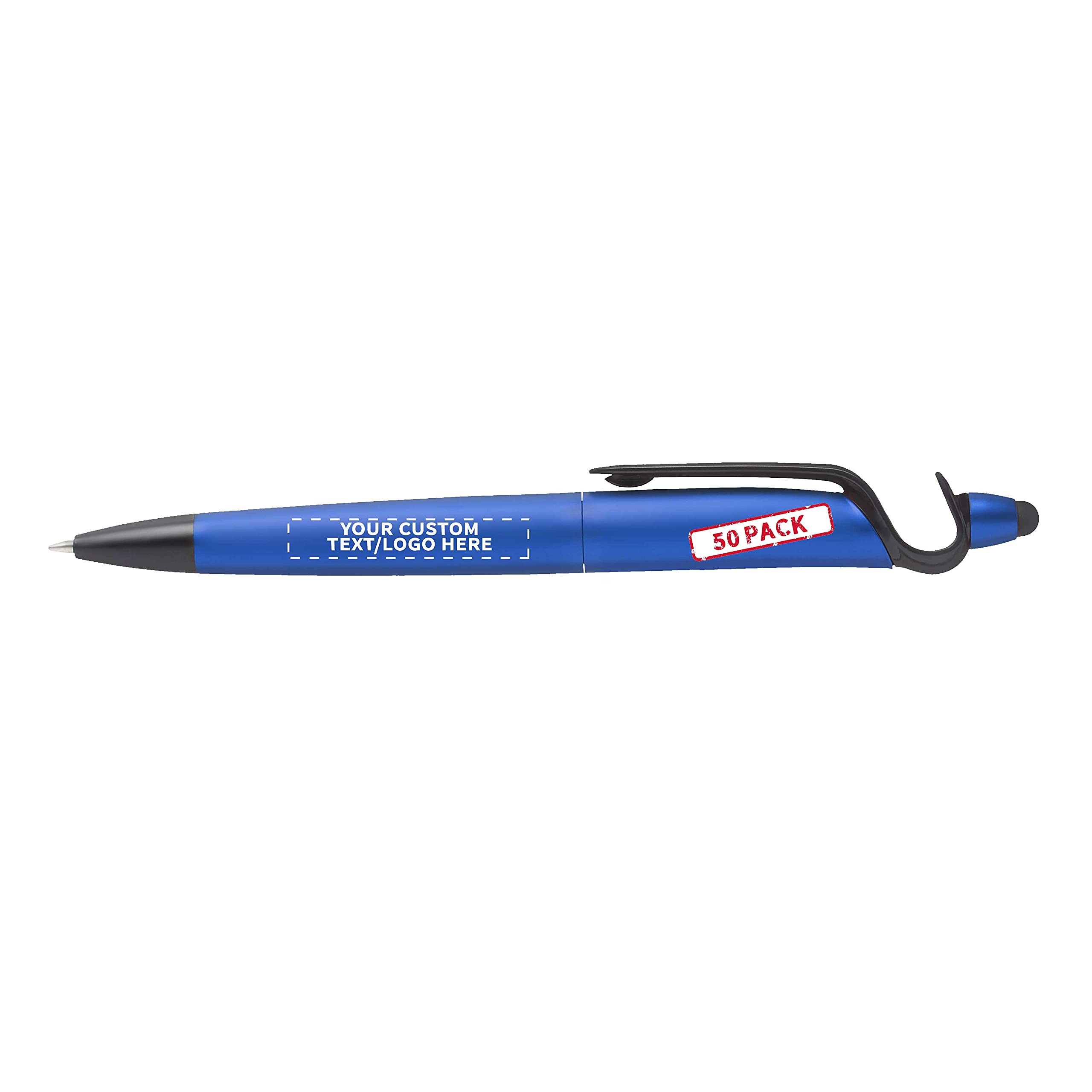 3-in-1 Multi-Function Plastic Pens with Stylus & Phone Stand - 50 Pack Bulk Office Supplies - Custom Text & Logo Printing - Ballpoint Black Ink Pens for Business Promotions, Giveaways & Corporate Events - Perfect for Trade Shows, Conferences & Employee Gifts