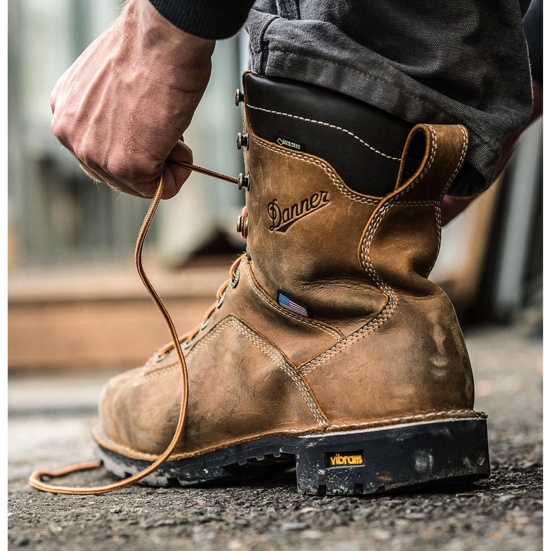 Quarry USA 8-Inch Alloy Toe Work Boots for Men - Distressed Brown Leather Safety Shoes | Heavy Duty Construction, Warehouse & Outdoor Work