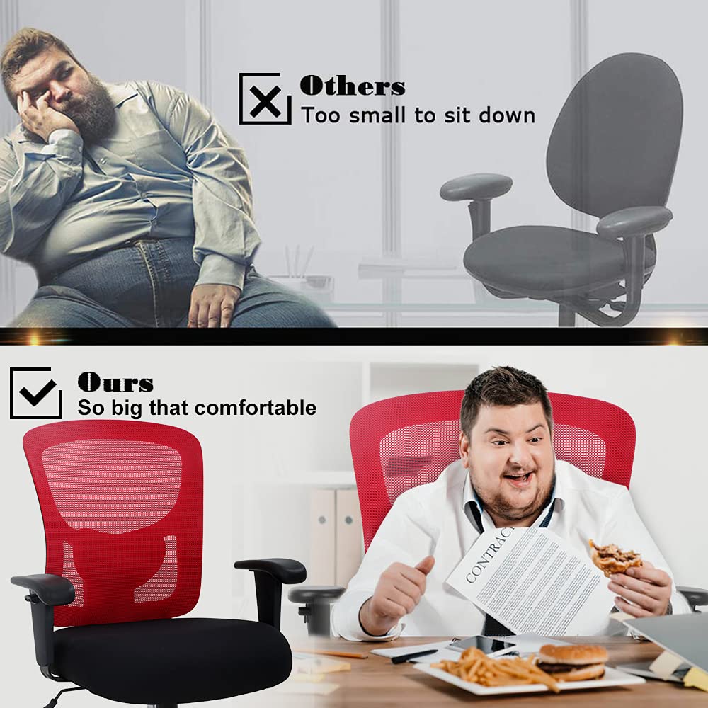 Extra Wide Big and Tall Office Chair Heavy Duty 400LBS Capacity - Ergonomic High Back Mesh Computer Desk Chair with Lumbar Support & Rolling Swivel - Perfect for Large Adults & Heavy People (Red) - Ideal for Home Office, Gaming Setup, and Professional Workspaces