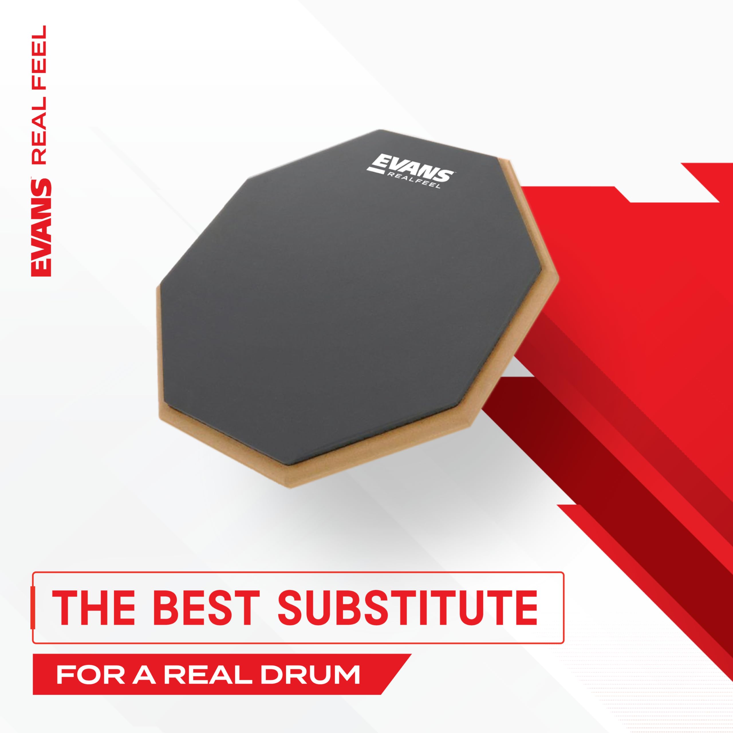 Evans RealFeel 12-Inch 2-Sided Drum Practice Pad with Gum Rubber & Neoprene - Professional Drumming Accessory for Quiet Practice, Drum Lessons, and Studio Sessions