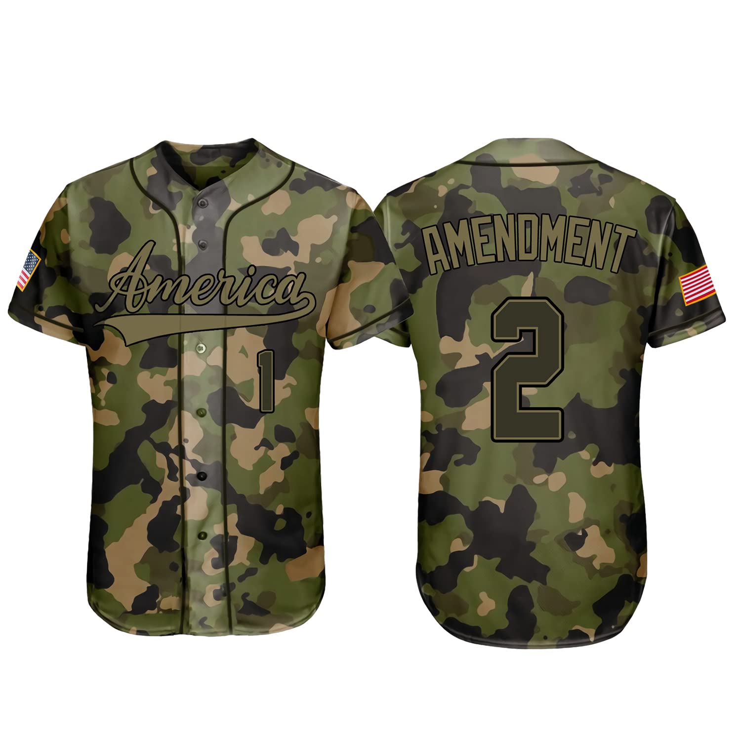 Pullonsy Camo USA Flag Army Baseball Jersey for Men - Patriotic Dad Shirt, Military Style Adult Tops - Perfect for 4th of July, Veterans Day & Baseball Games
