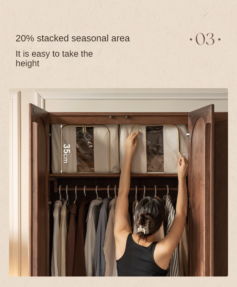 Vintage French Style Black Walnut Solid Wood Wardrobe - Classic Retro Closet for Bedroom & Living Room Storage