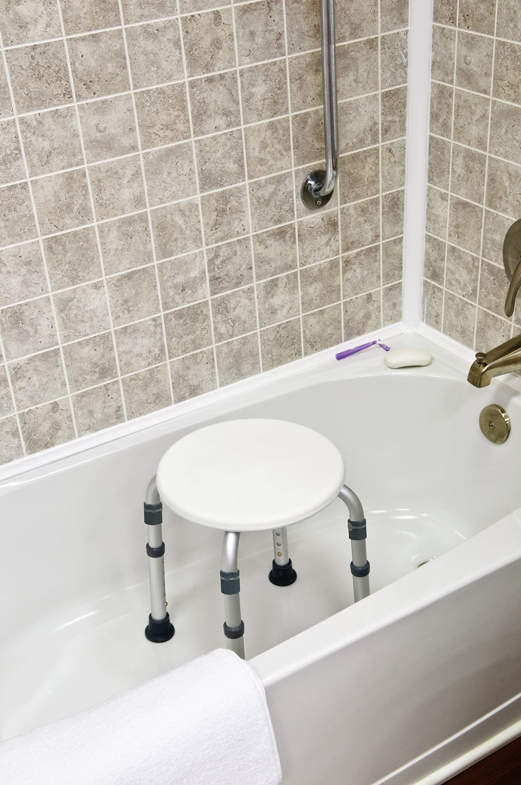 Lumex Adjustable Shower Stool for Adults - 300 lbs Weight Capacity, Compact & Lightweight Bath Chair, Pack of 2 in White (2060R) - Ideal for Elderly, Disabled & Post-Surgery Bathroom Safety