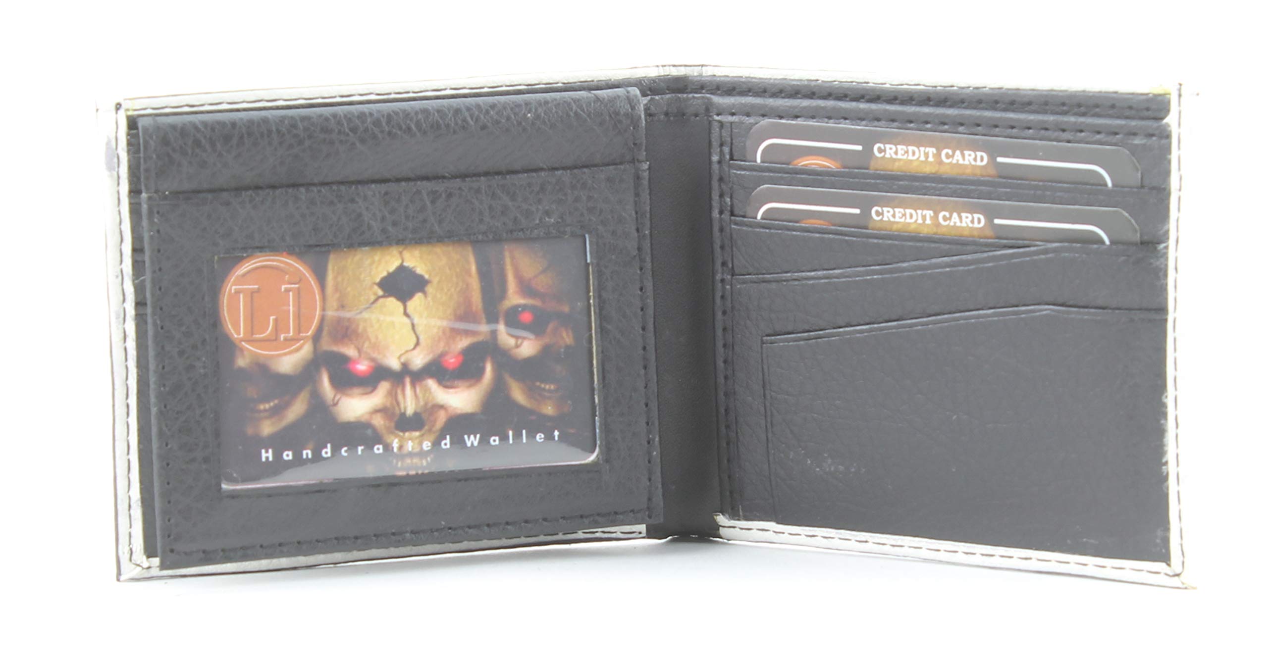 Vegan Leather Wallet for Men - Slim Bifold Skull Print Design with 2 ID Windows, 7 Card Slots & Cash Compartments - Perfect Gift Box Included (Black) | Ideal for Everyday Use, Travel & Business