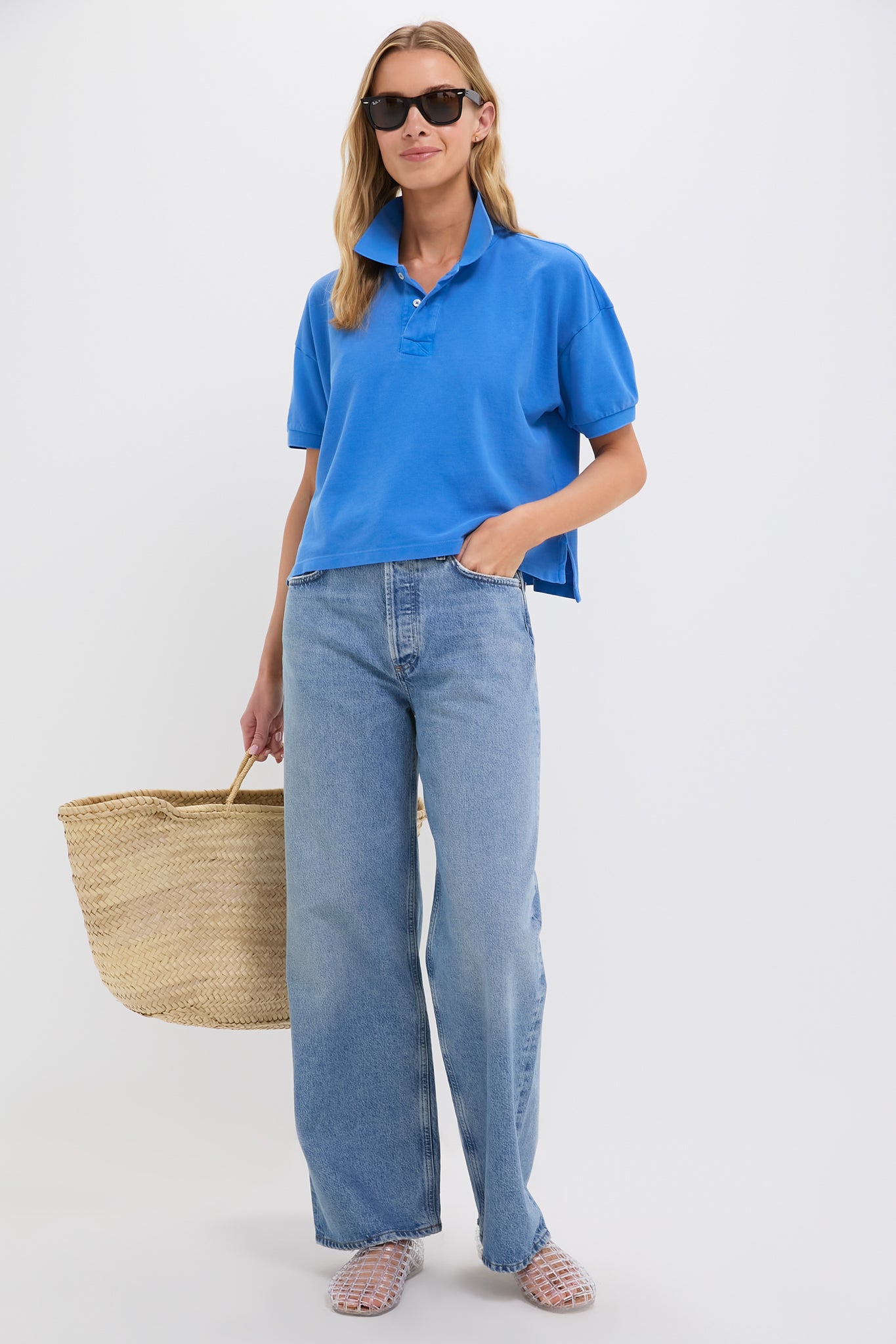 Premium Blue Pique Holmes Boyfriend Polo Shirt for Women - Comfortable & Stylish Casual Wear for Outings, Dates, and Office