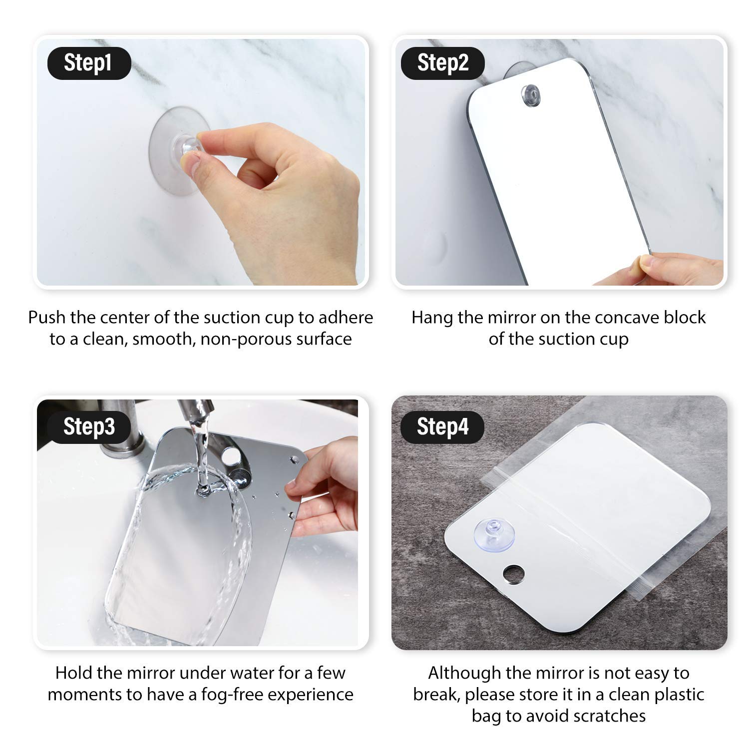 Fogless Shower Mirror for Shaving - Anti-Fog Bathroom Mirror with Suction Cup - Travel Shaving & Makeup Mirror - Shatterproof Wall Mount or Handheld Design - Perfect for Home, Gym & Travel Use