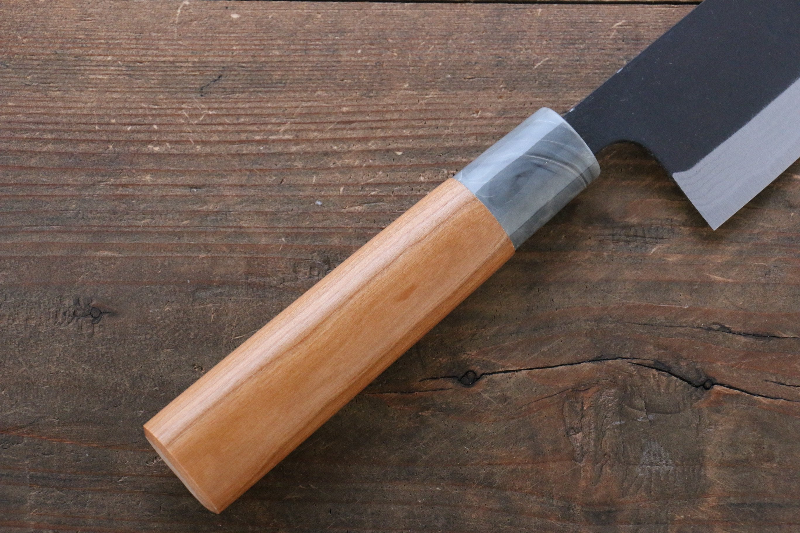 Premium Nao Yamamoto White Steel No.2 Kurouchi Damascus Santoku Knife 170mm with American Cherry Wood Handle - Perfect for Slicing, Dicing & Chopping Vegetables in Professional & Home Kitchens