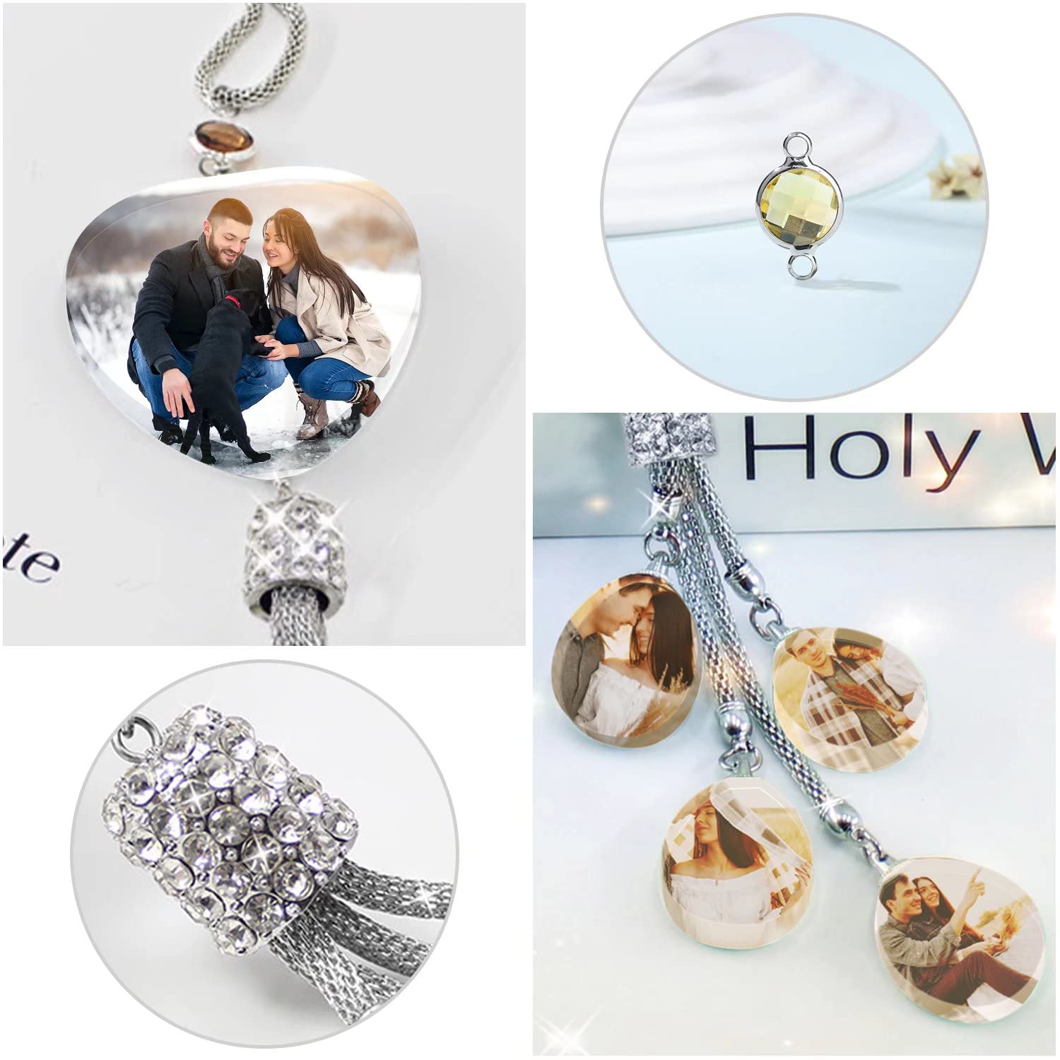 Custom Crystal Diamond Car Rearview Mirror Pendant - Personalized Photo Hanging Decor for Home, Office & Thanksgiving Gifts - Perfect for Interior Decoration & Holiday Presents